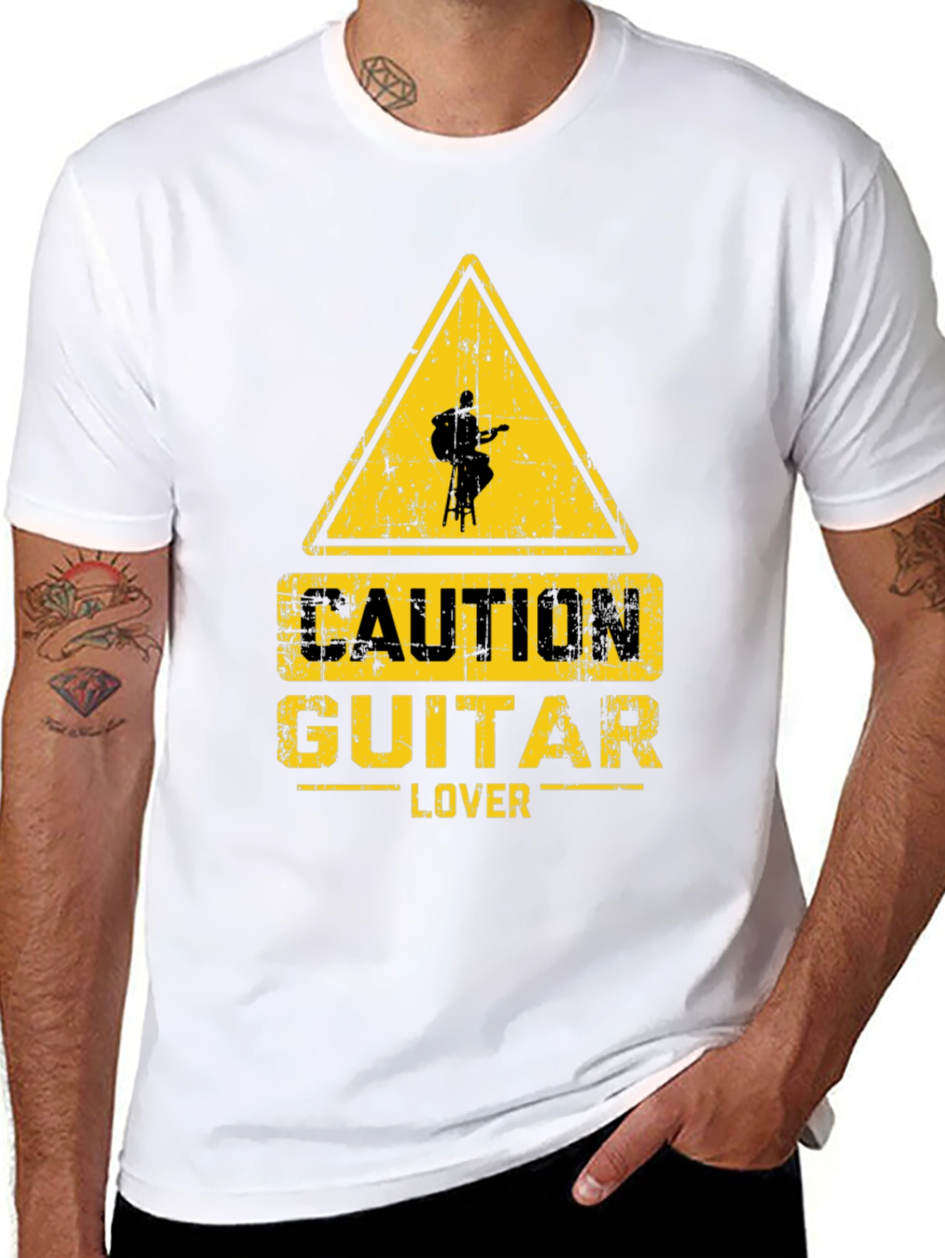 Caution Guitar Lover Graphic T-Shirt - Black
