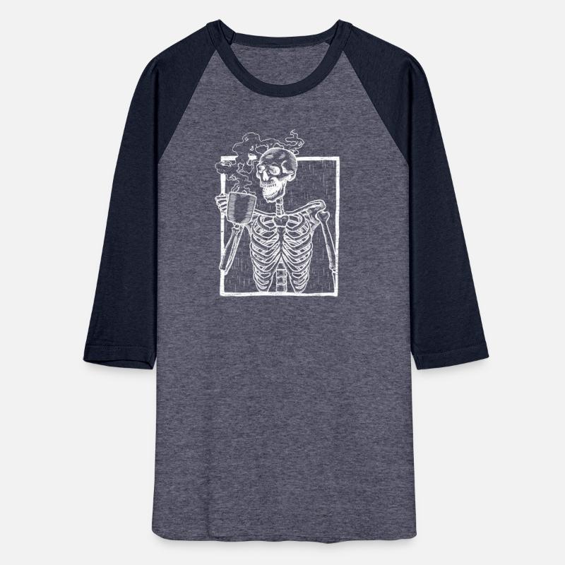 Distressed Skeleton Smiling Skull Drinking Coffee