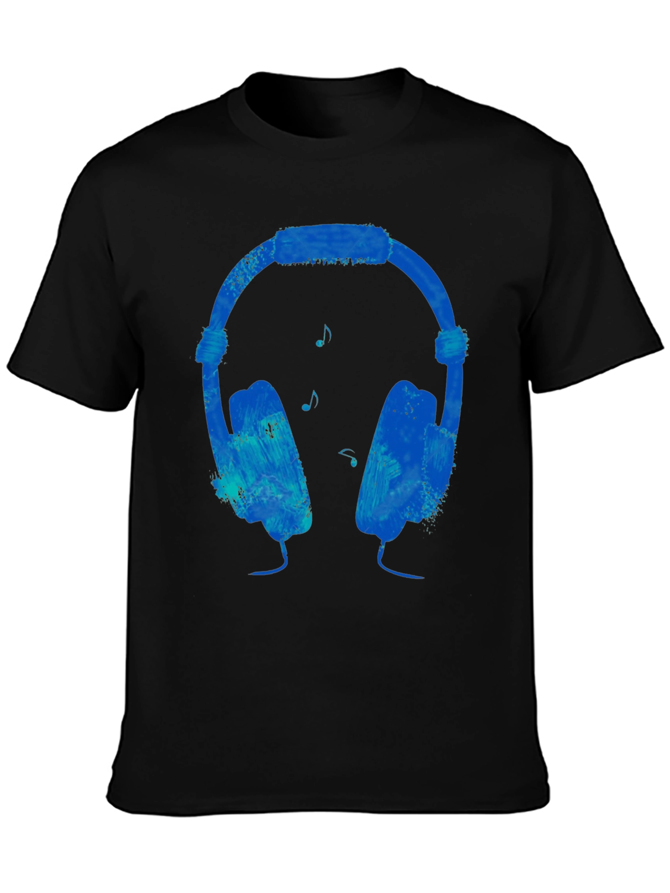 Blue Headphones Graphic Black T-Shirt
