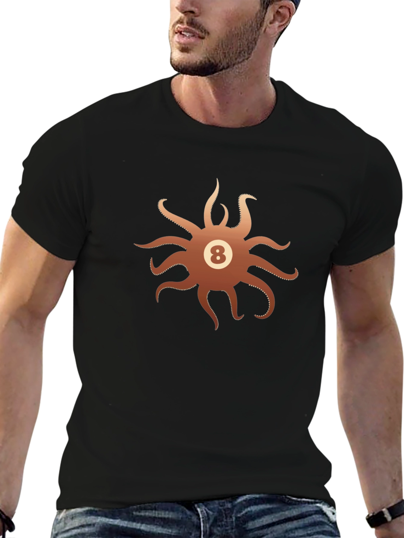 Octopus Eight Ball Graphic T-Shirt - Mens Black Tee