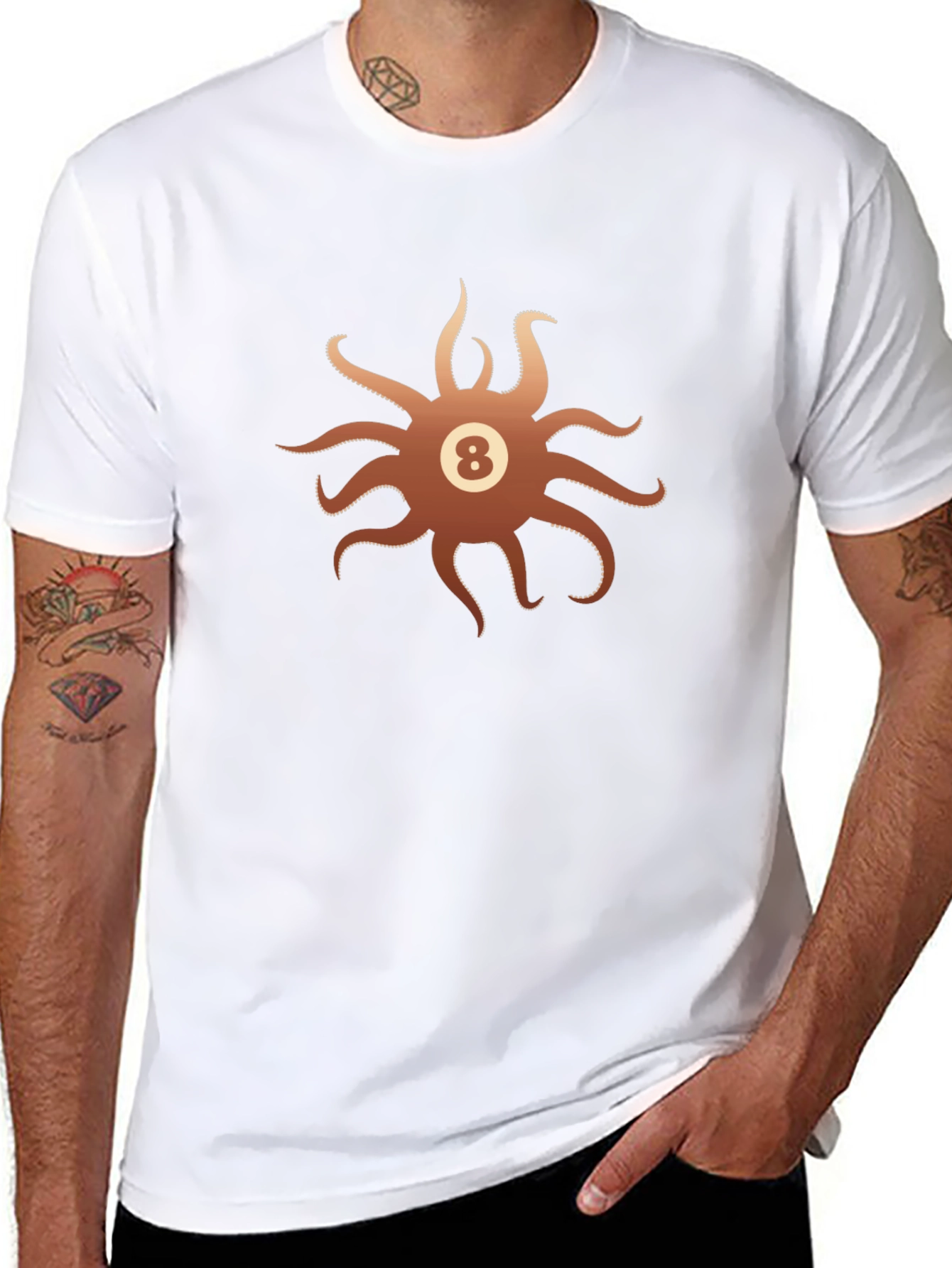 Octopus Eight Ball Graphic T-Shirt - Mens Black Tee