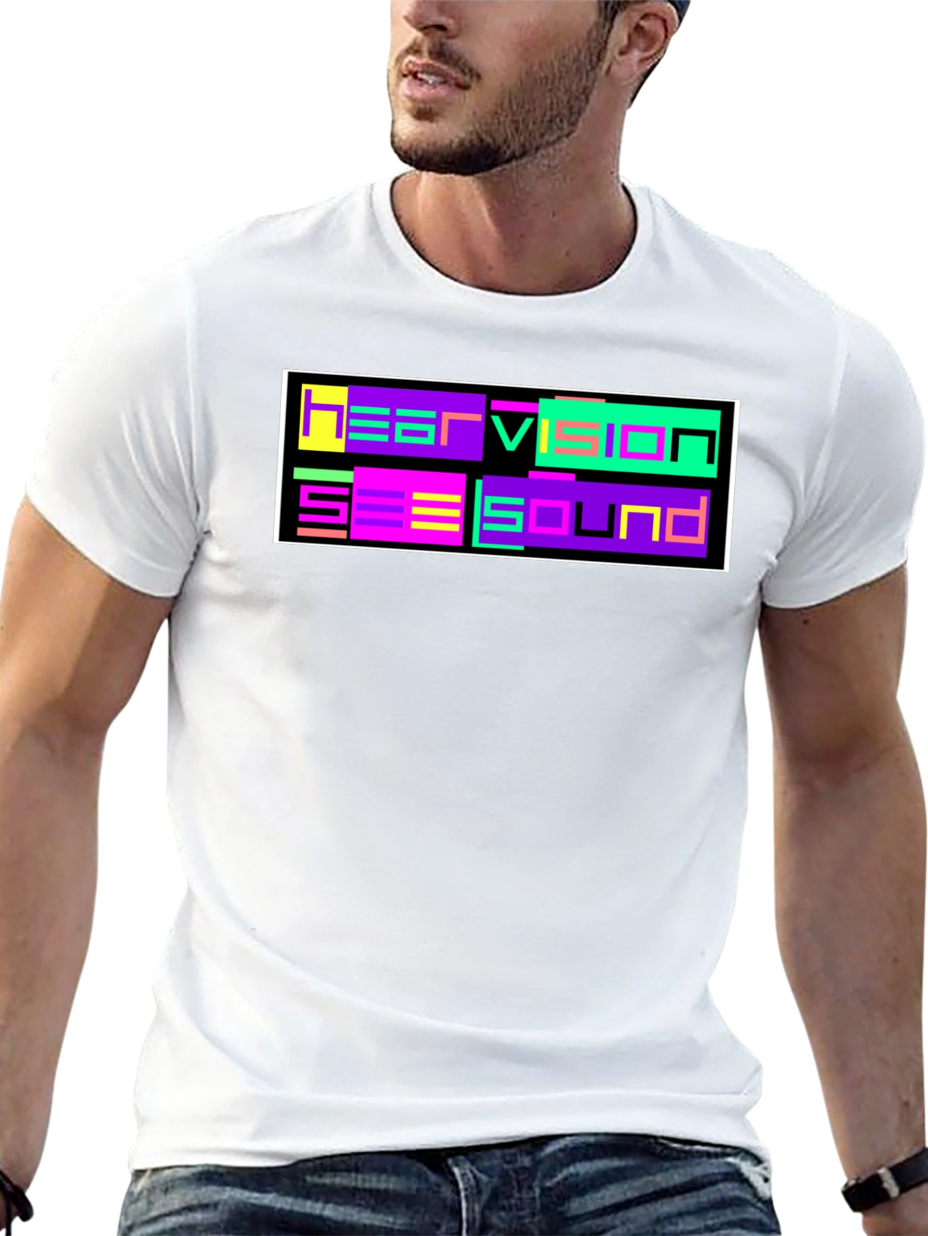 Retro Hear Vision See Sound Black T-Shirt