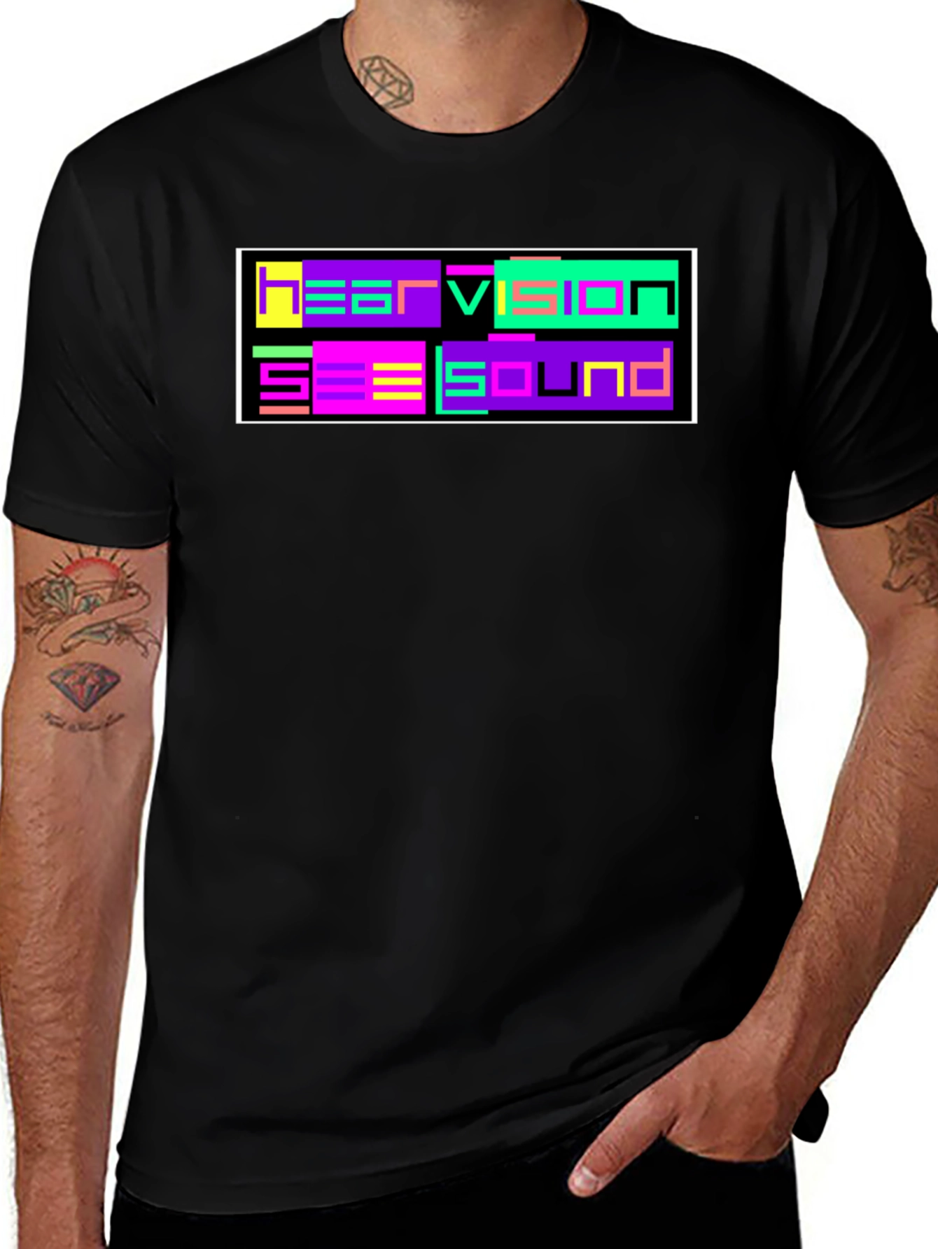 Retro Hear Vision See Sound Black T-Shirt