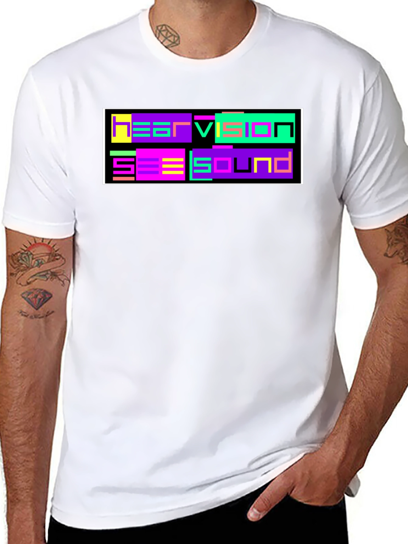Retro Hear Vision See Sound Black T-Shirt