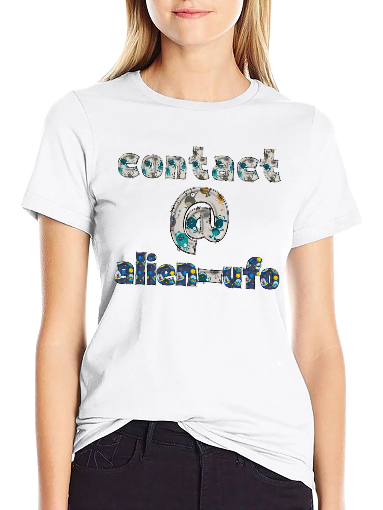 Contact Alien UFO T-Shirt Black Cotton