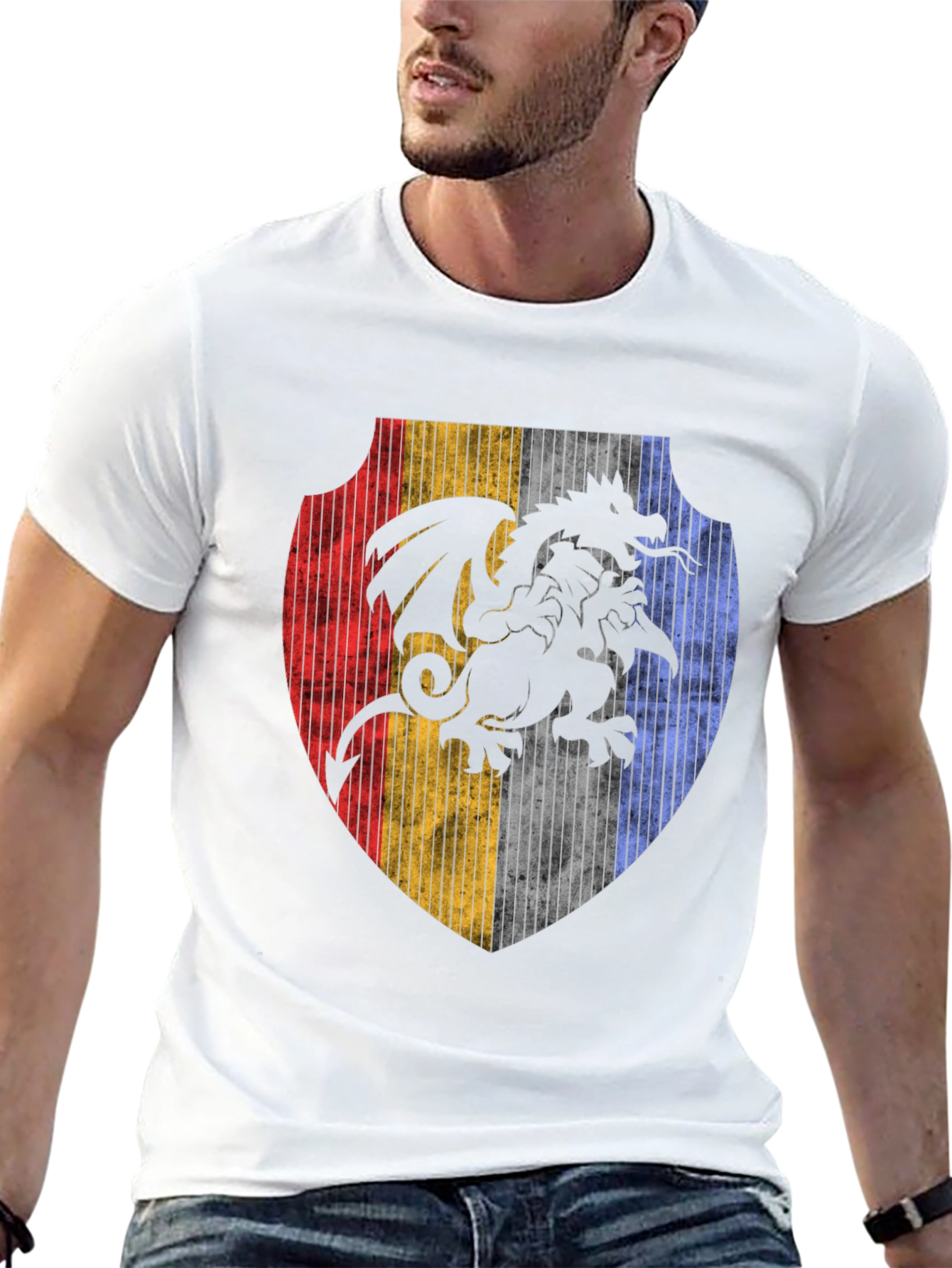 Dragon Crest Shield Graphic Tee - Black Cotton Blend