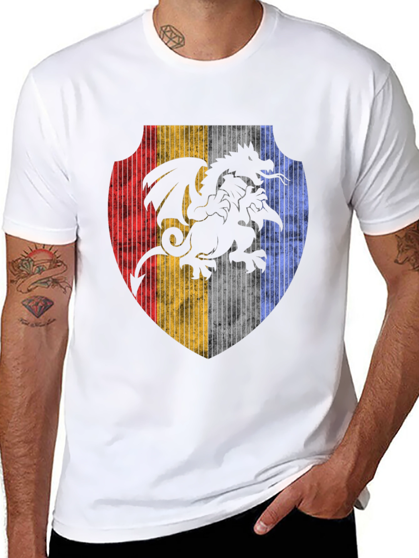 Dragon Crest Shield Graphic Tee - Black Cotton Blend