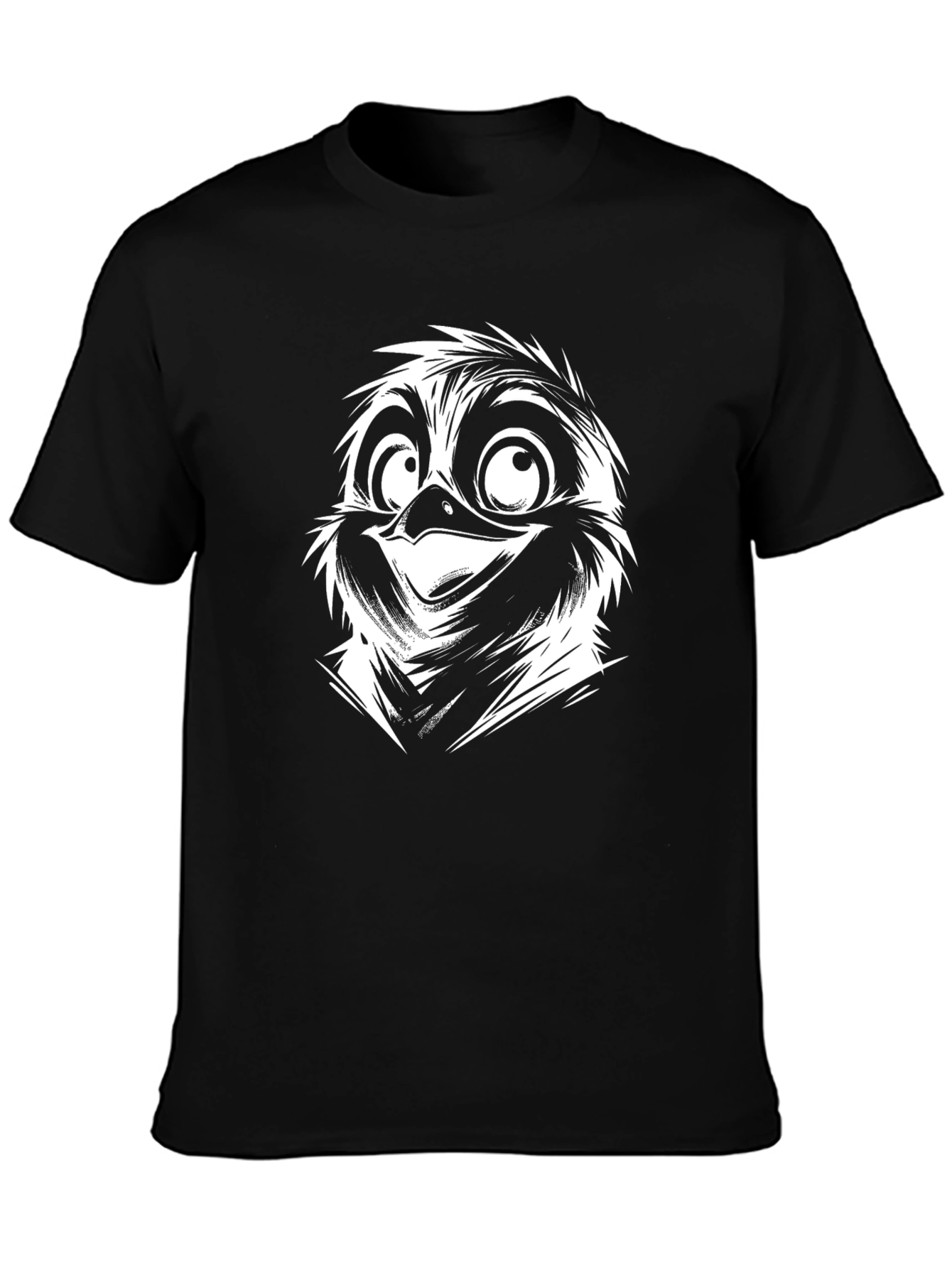 Cartoon Owl Graphic Tee - Black Cotton Blend