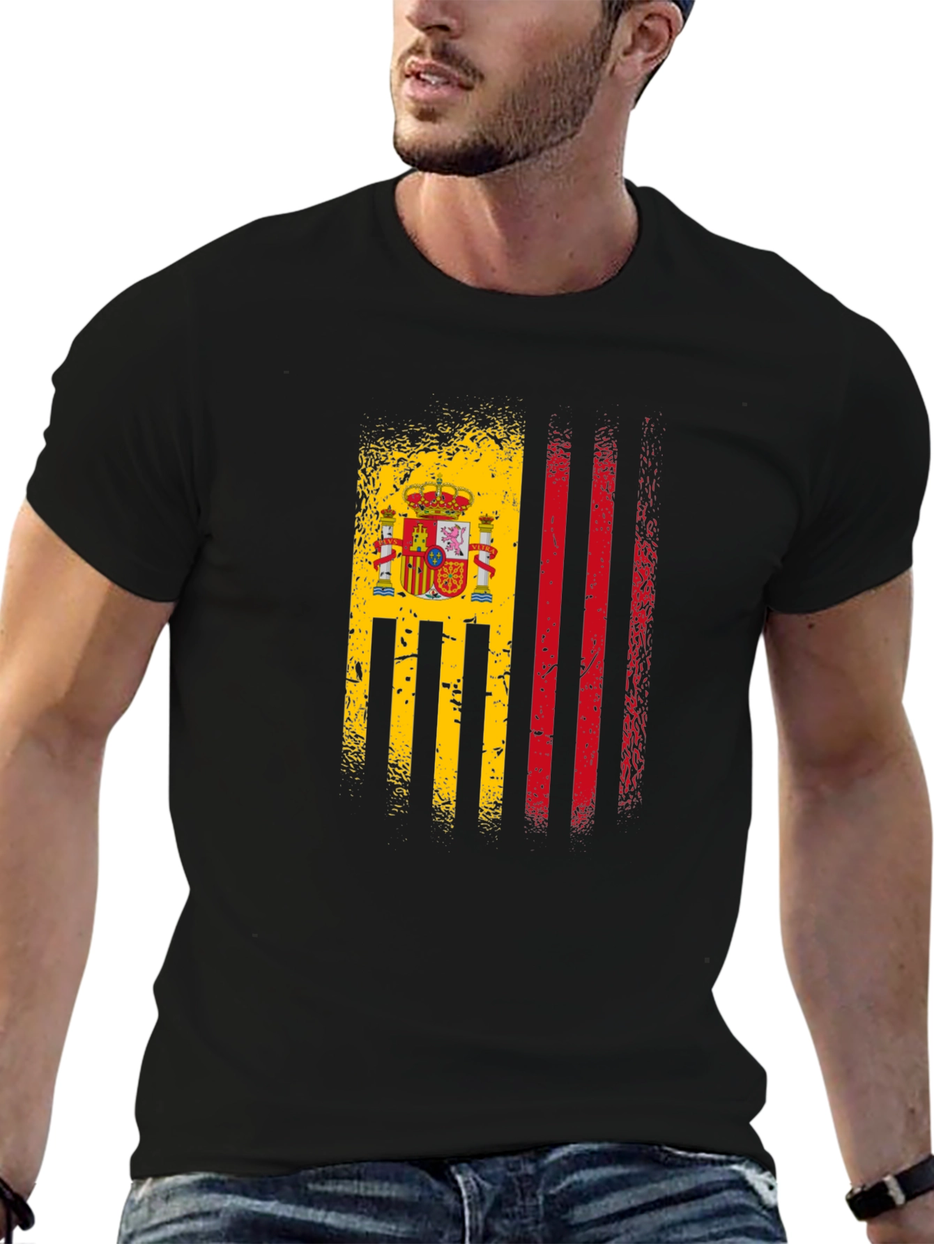 Spain Flag Graphic T-Shirt - Black
