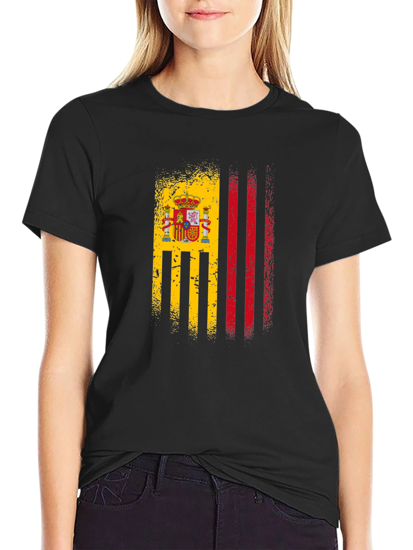 Spain Flag Graphic T-Shirt - Black
