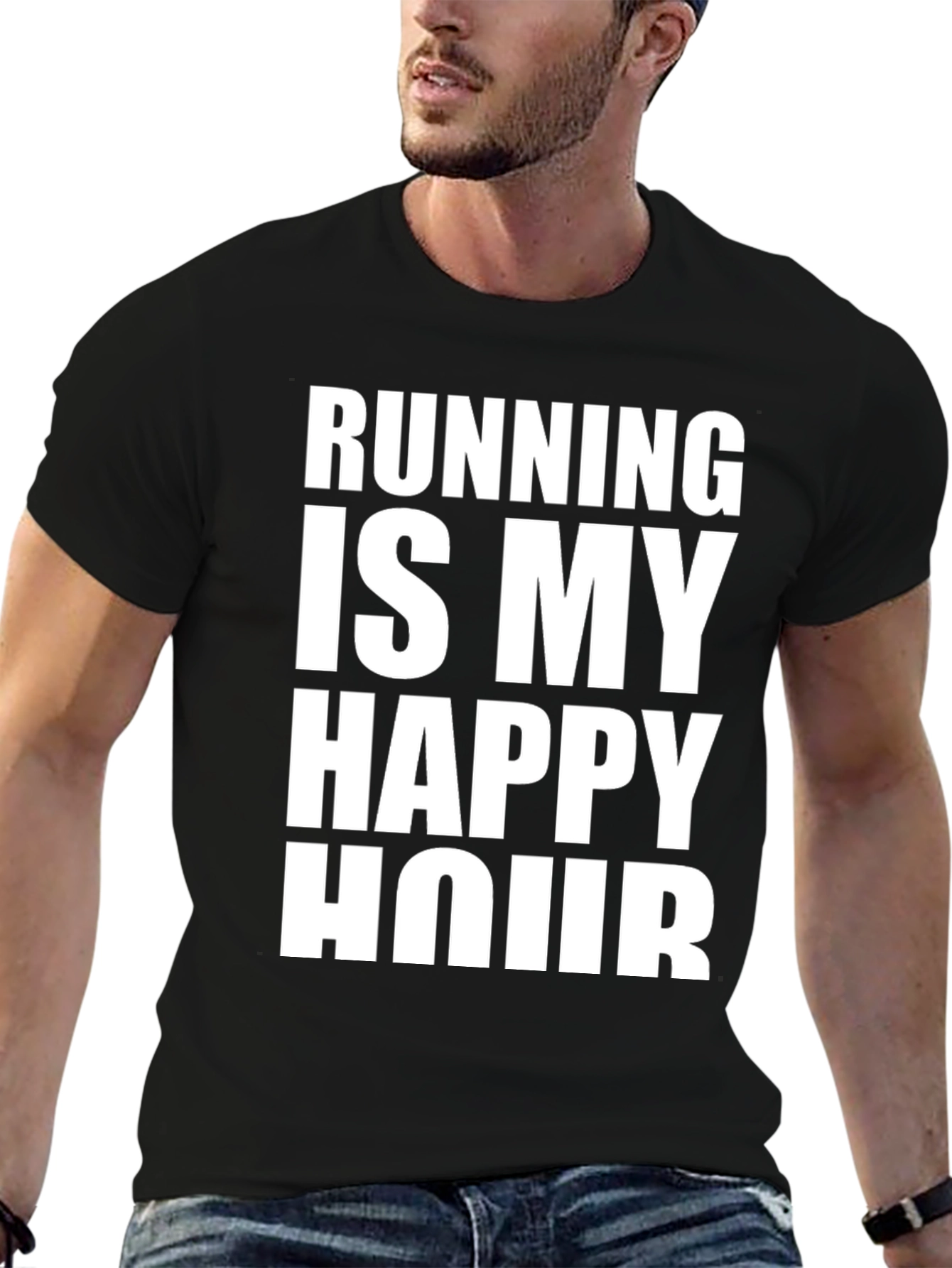 Running is My Happy Hour Black Graphic Tee