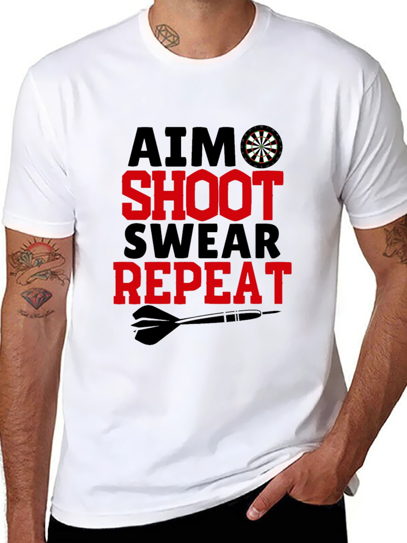 Aim Shoot Swear Repeat Mens Graphic T-Shirt