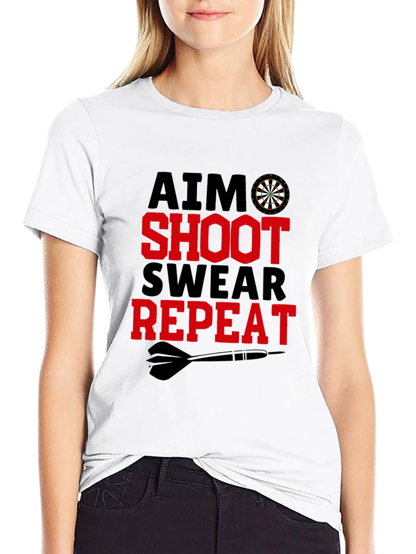 Aim Shoot Swear Repeat Mens Graphic T-Shirt