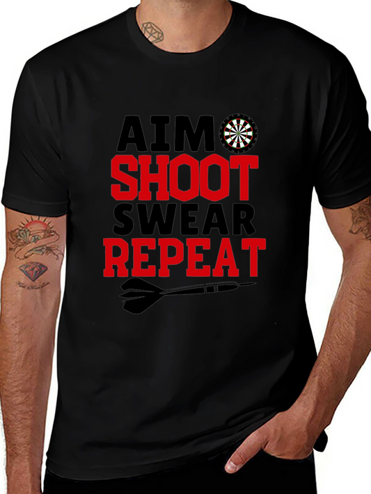 Aim Shoot Swear Repeat Mens Graphic T-Shirt