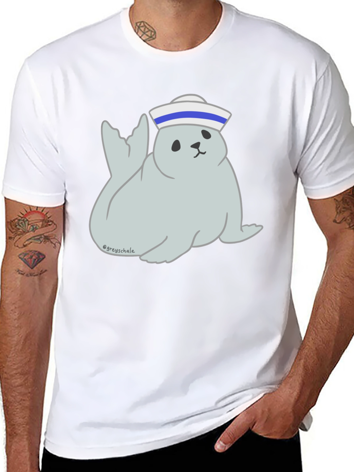 Seal Sailor Cartoon T-Shirt - Cute Nautical Design