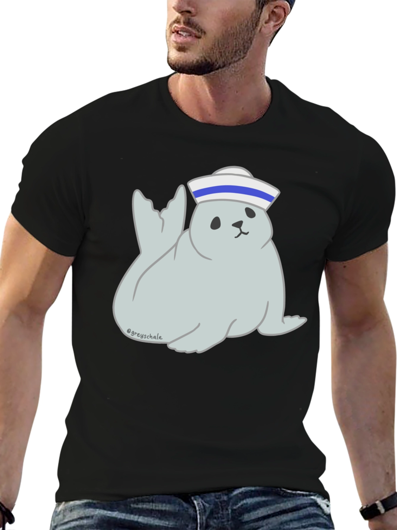 Seal Sailor Cartoon T-Shirt - Cute Nautical Design