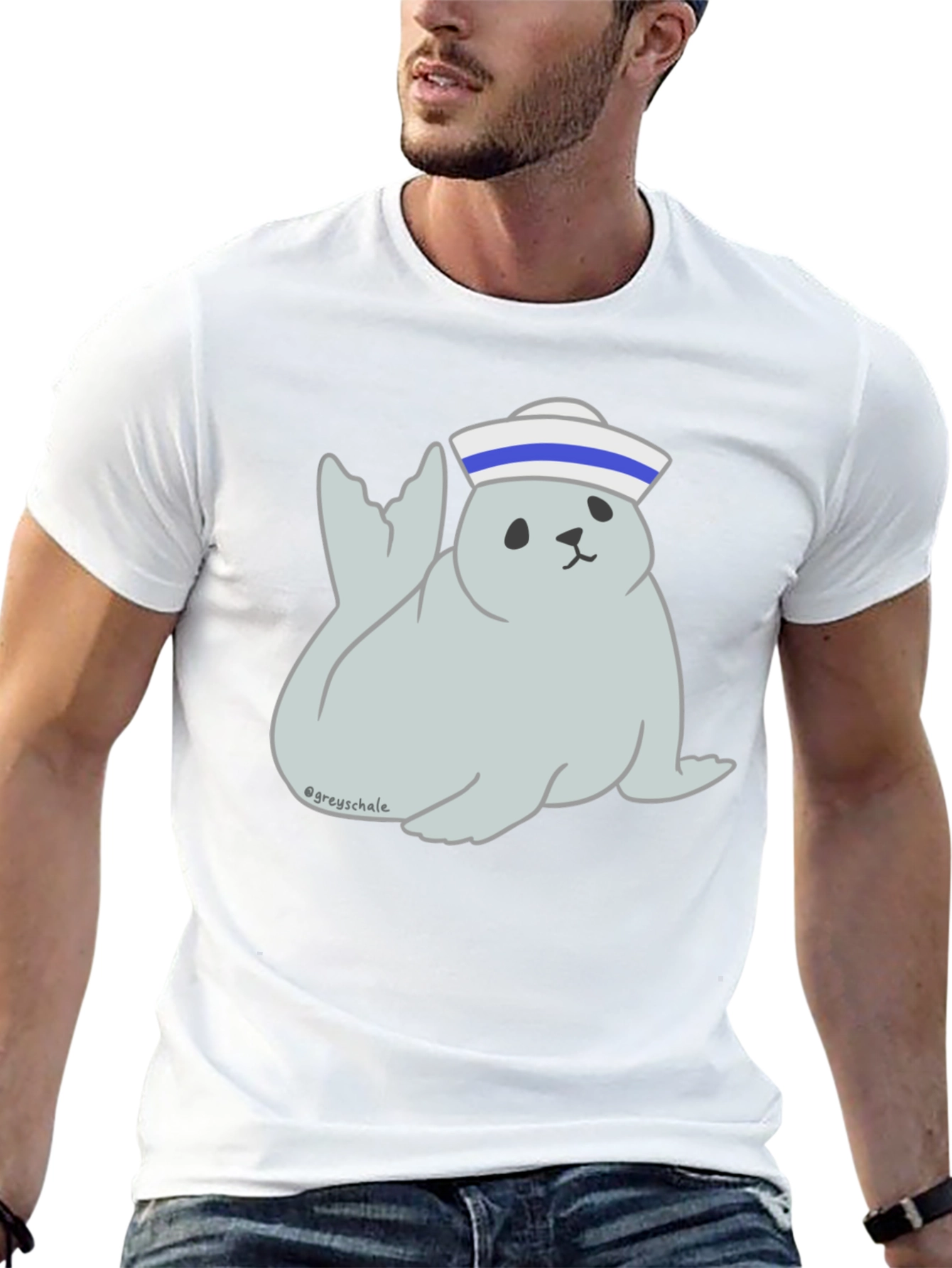 Seal Sailor Cartoon T-Shirt - Cute Nautical Design