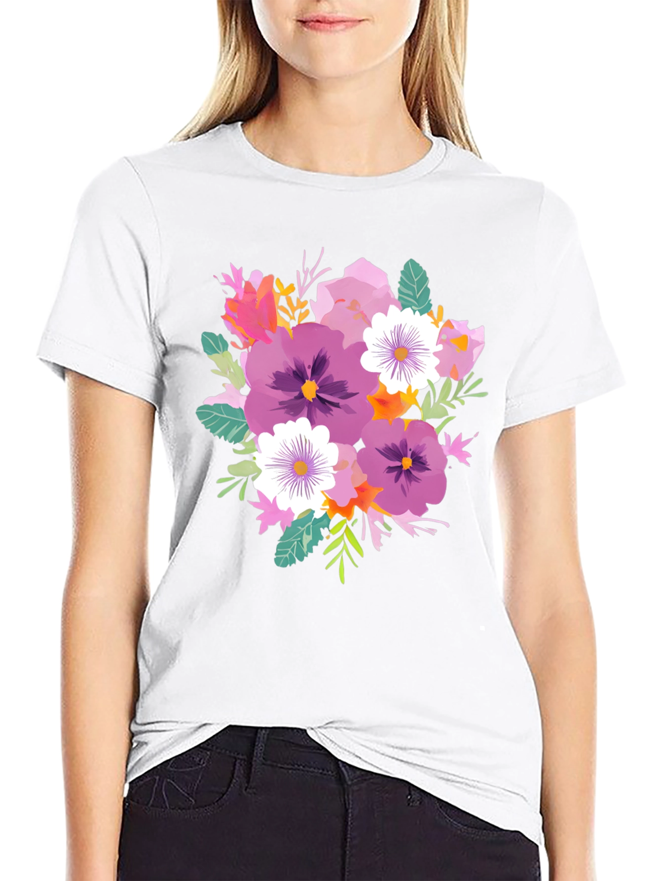 Floral Bouquet T-Shirt - Black Cotton Tee