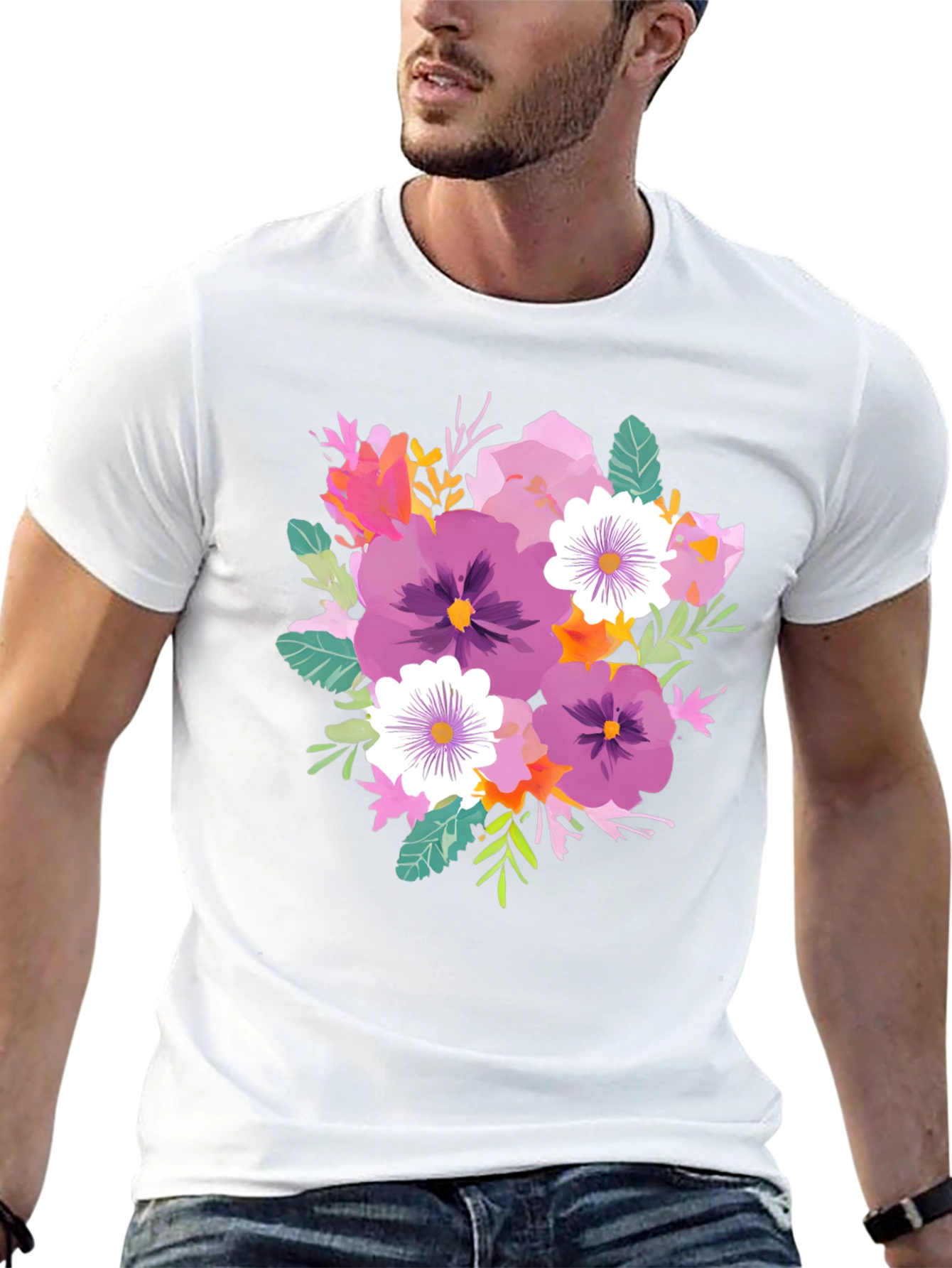 Floral Bouquet T-Shirt - Black Cotton Tee