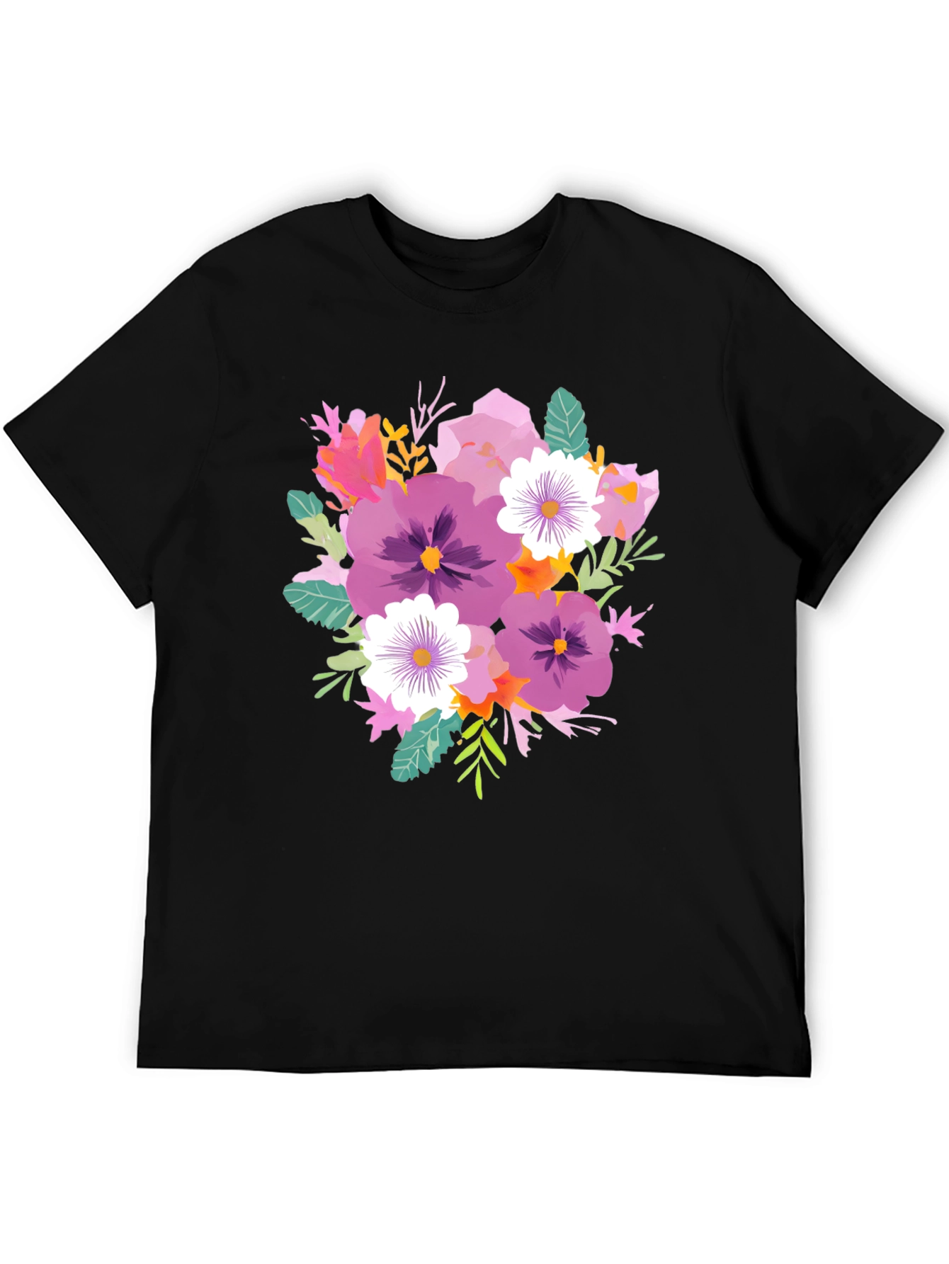Floral Bouquet T-Shirt - Black Cotton Tee