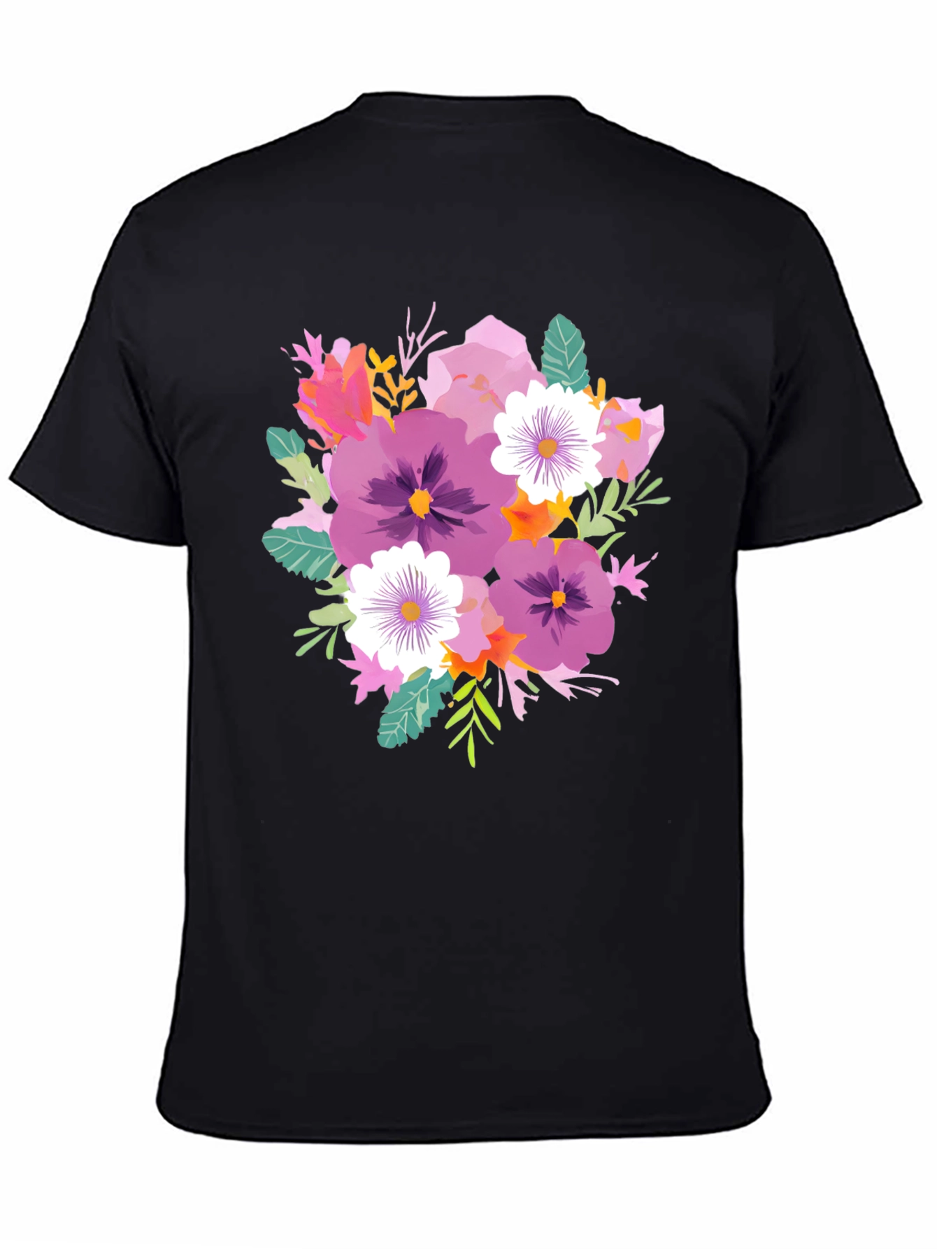 Floral Bouquet T-Shirt - Black Cotton Tee