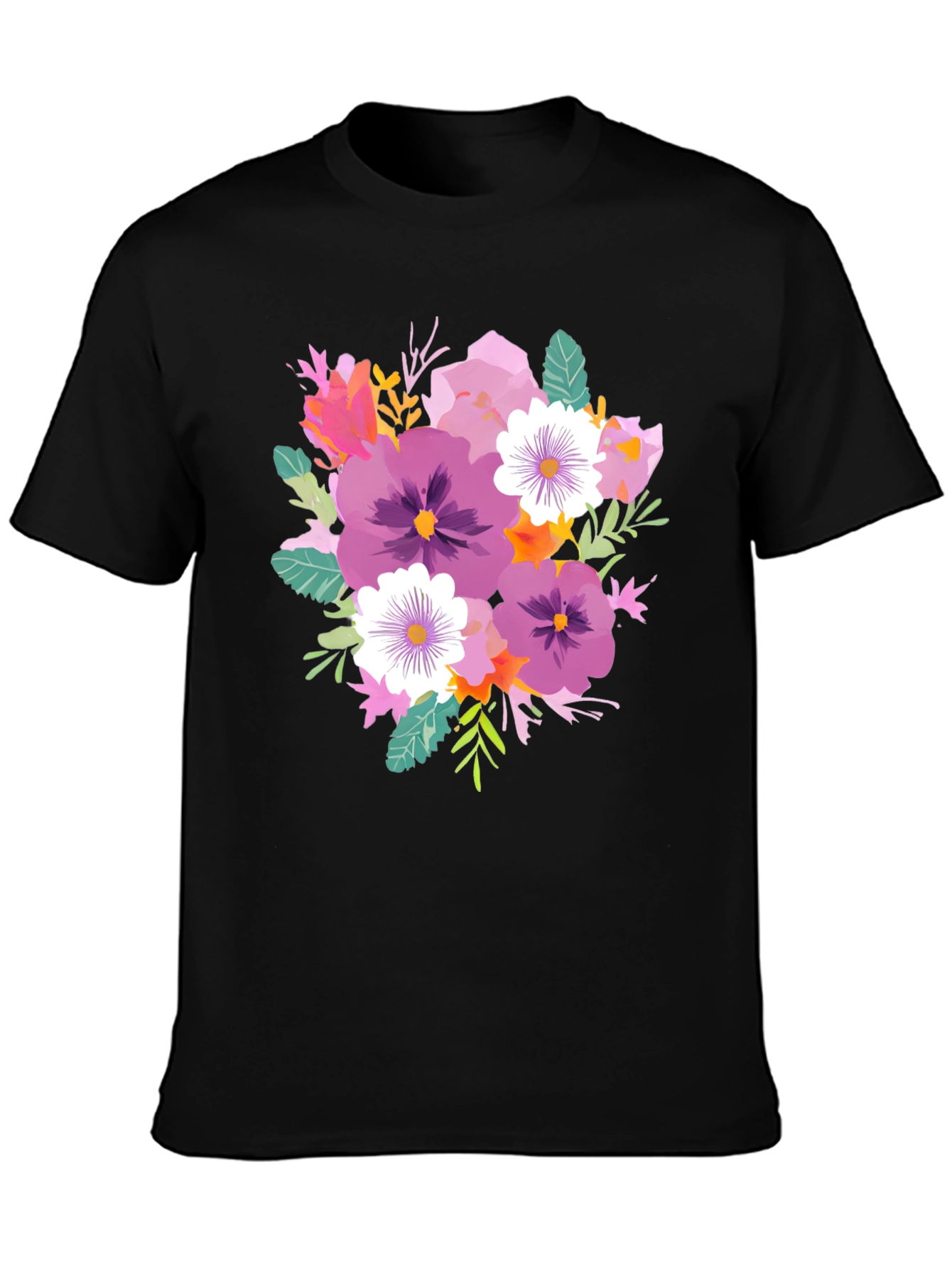 Floral Bouquet T-Shirt - Black Cotton Tee