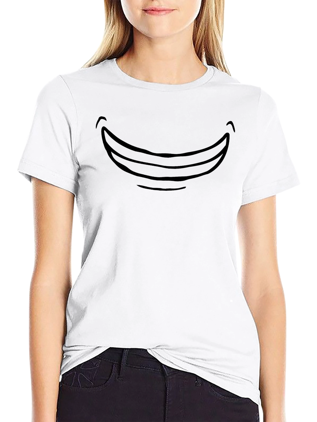 Cartoon Smile Graphic Tee - Black Cotton Comfort