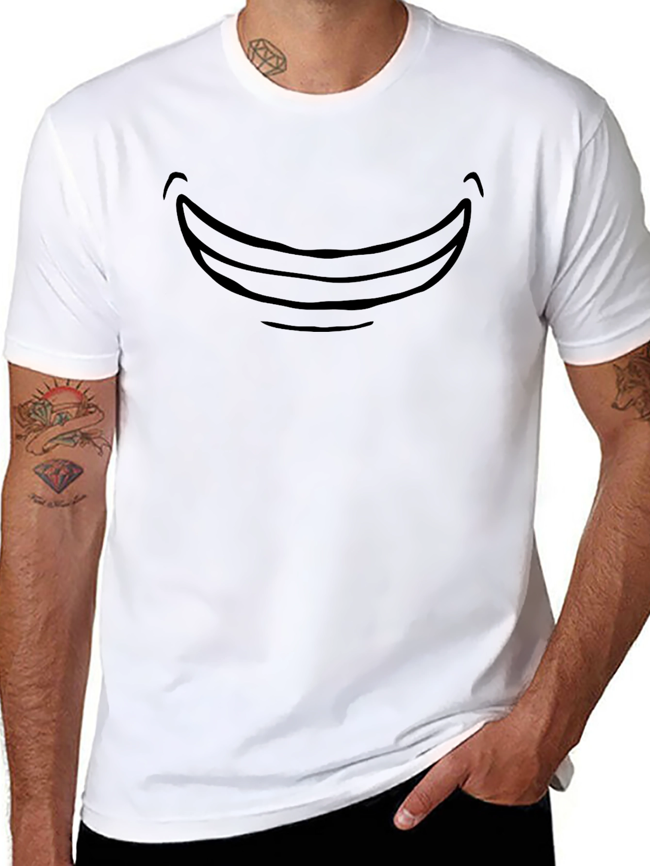 Cartoon Smile Graphic Tee - Black Cotton Comfort