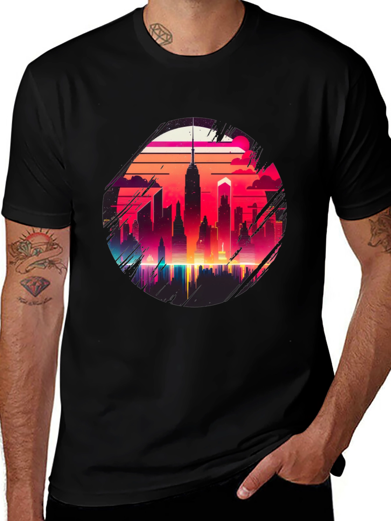 Retro Cityscape Graphic Tee - Black