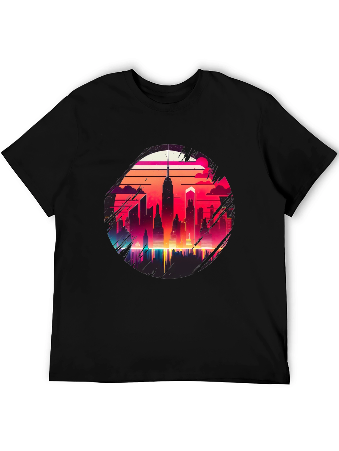 Retro Cityscape Graphic Tee - Black