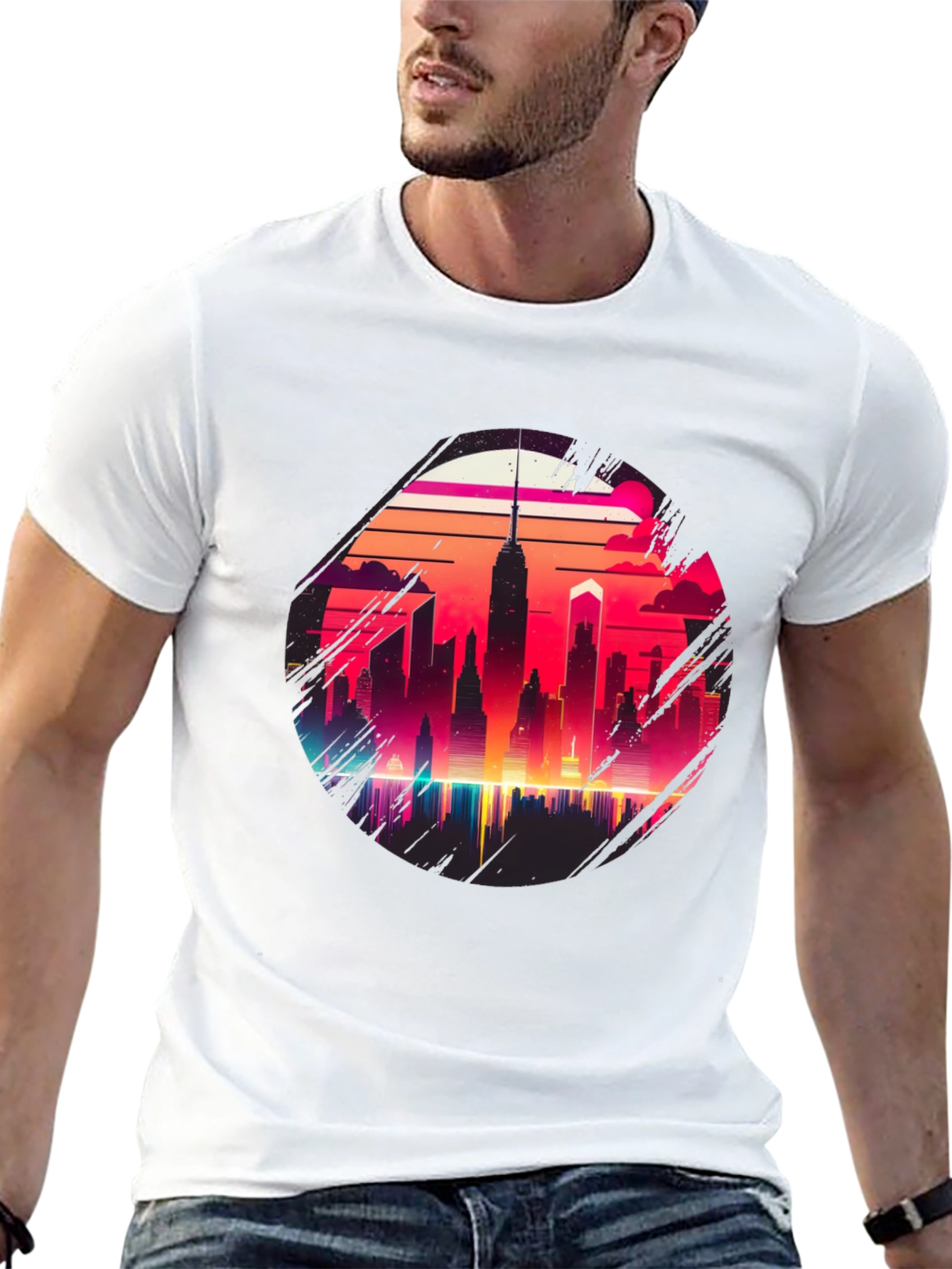 Retro Cityscape Graphic Tee - Black