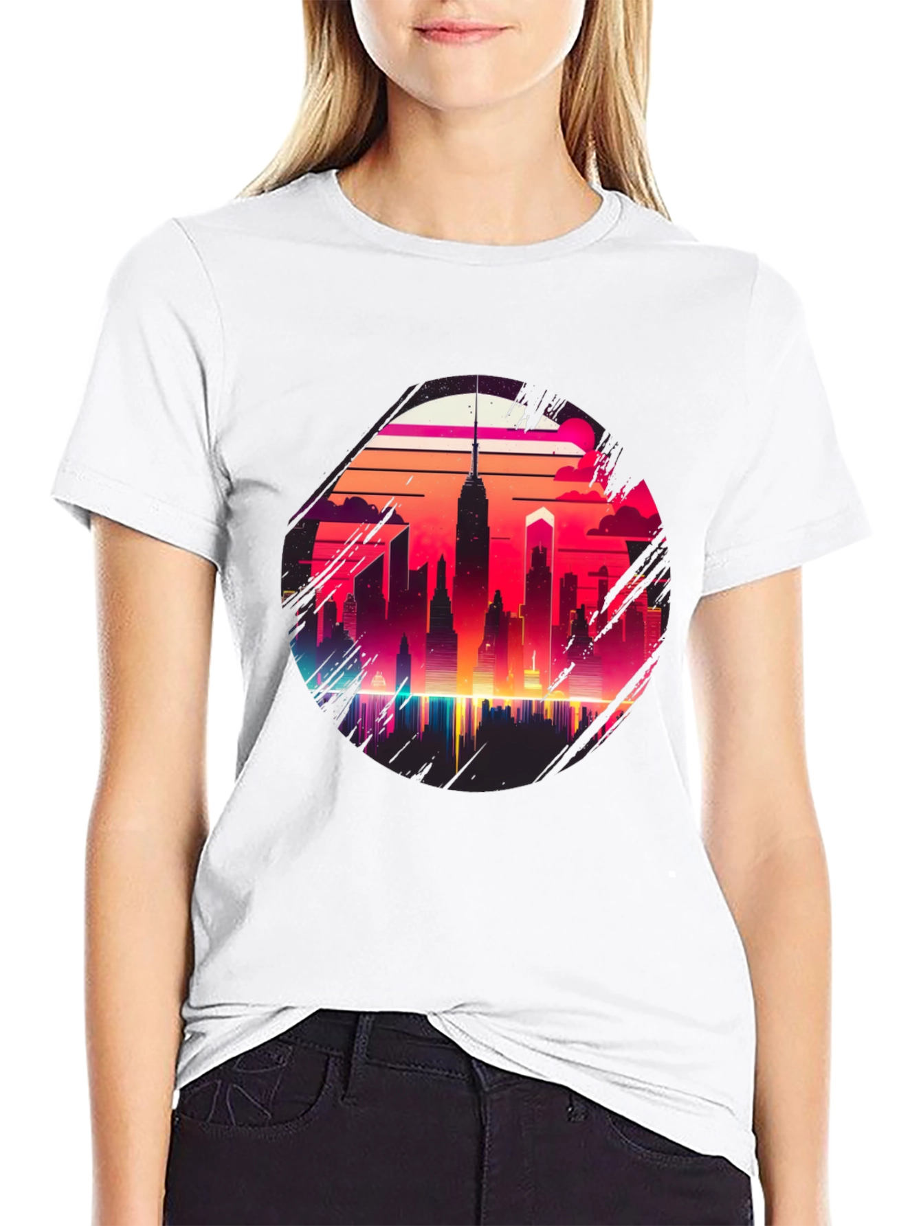 Retro Cityscape Graphic Tee - Black