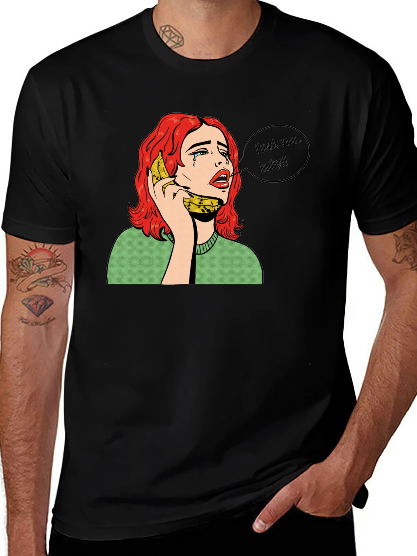 Banana Phone Crying Girl Black Tee