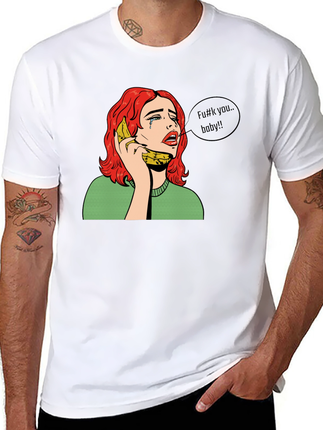 Banana Phone Crying Girl Black Tee