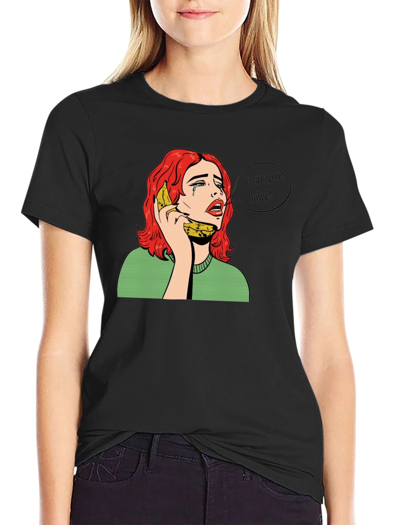 Banana Phone Crying Girl Black Tee