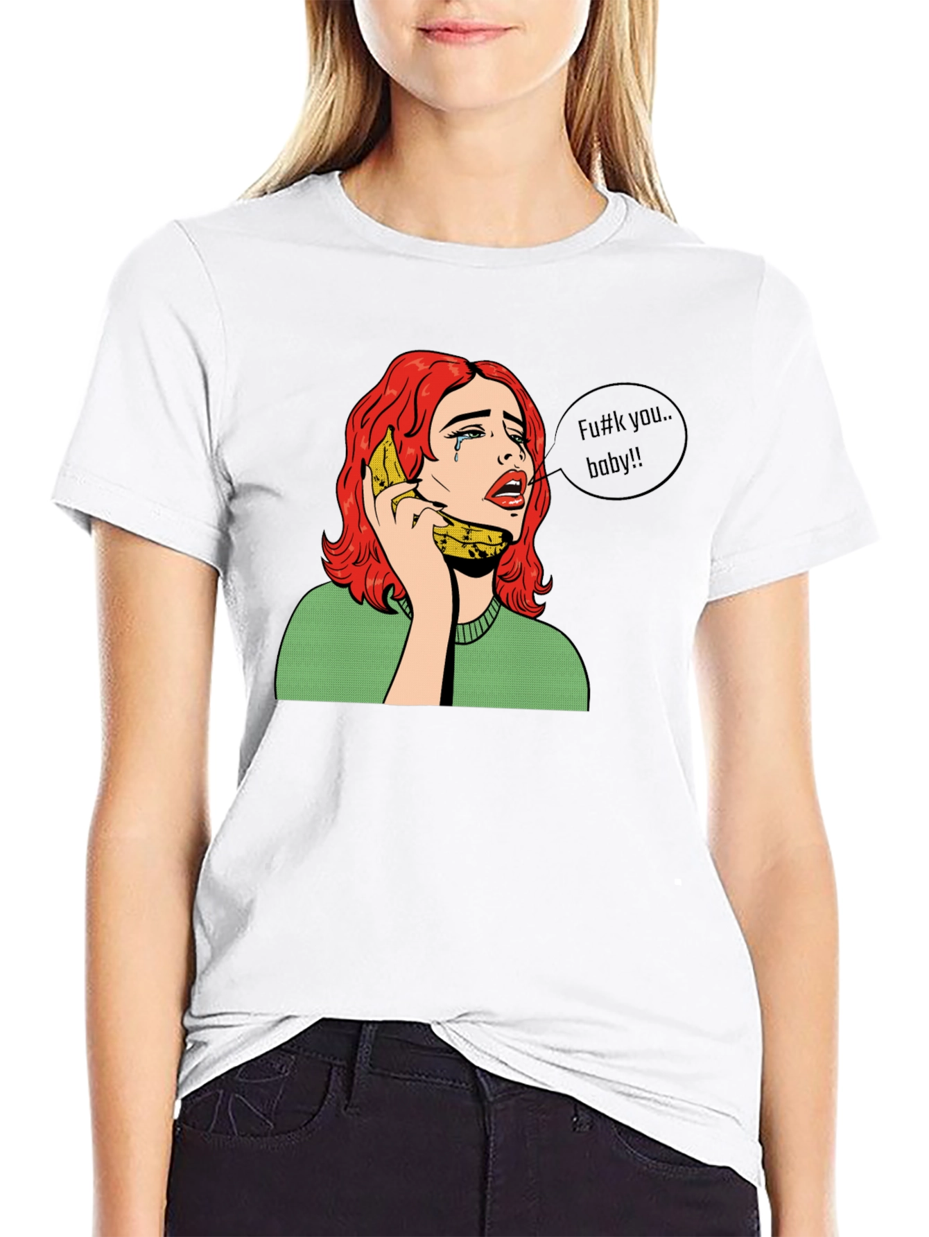 Banana Phone Crying Girl Black Tee