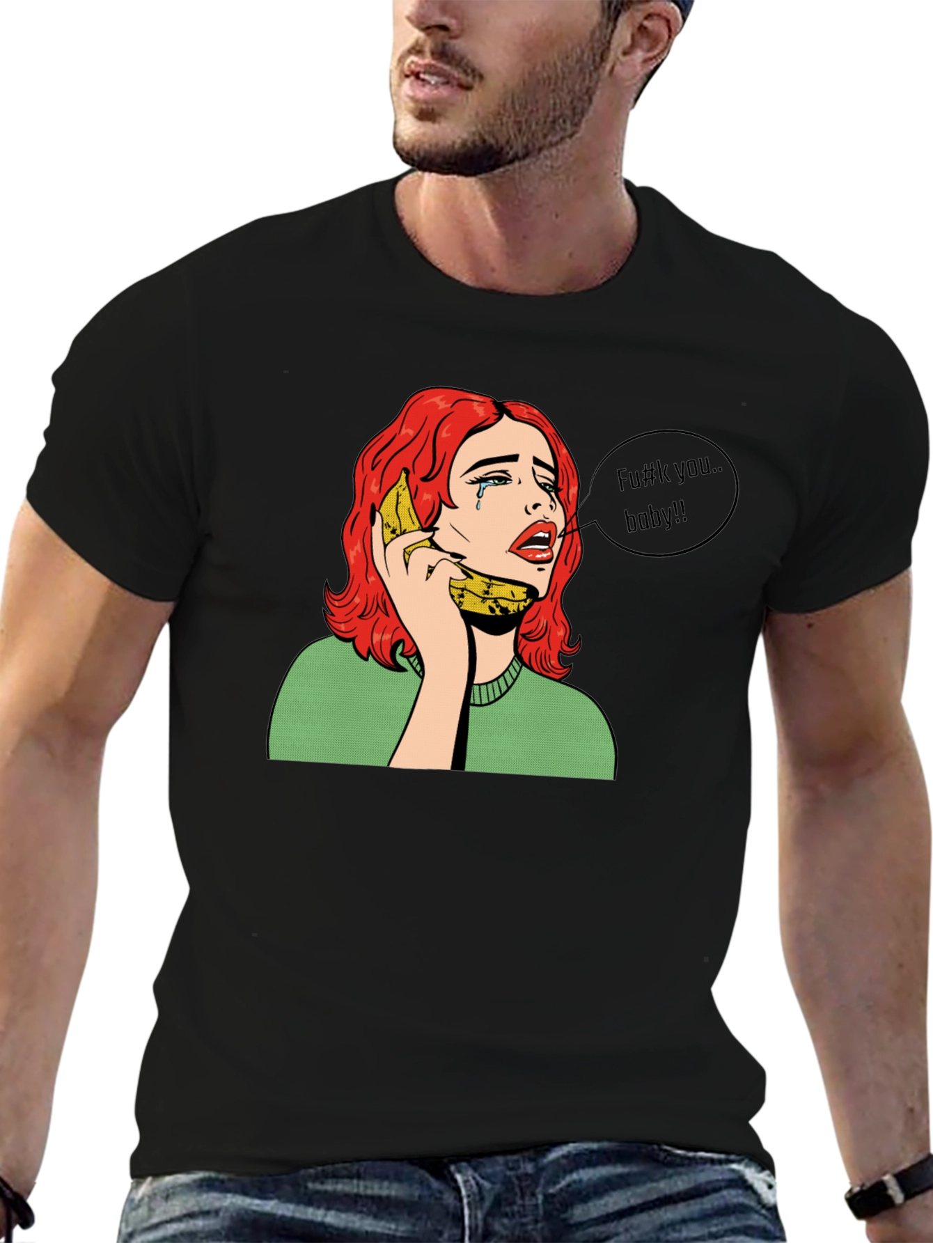 Banana Phone Crying Girl Black Tee