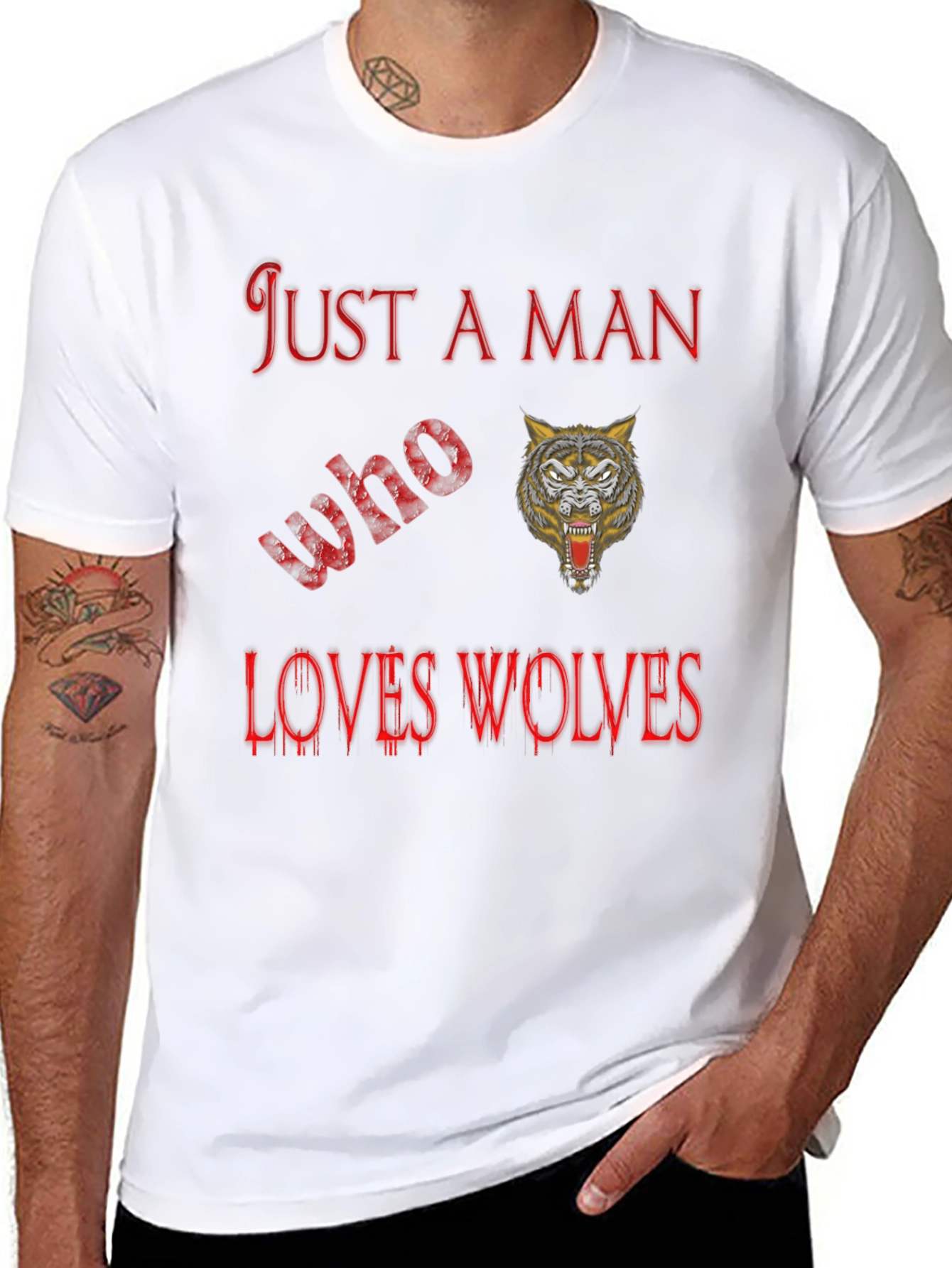 Just A Man Who Loves Wolves Black T-Shirt
