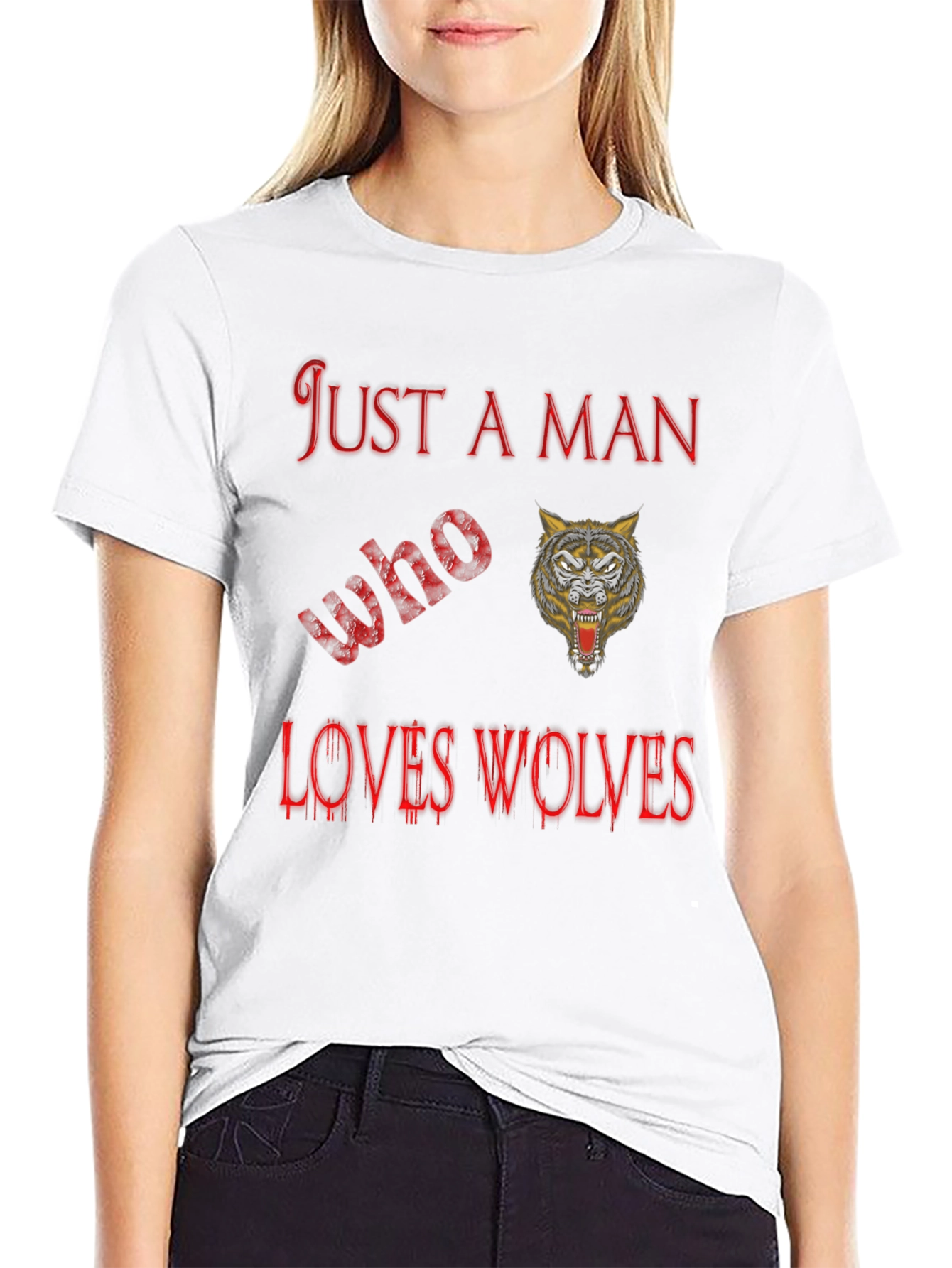 Just A Man Who Loves Wolves Black T-Shirt