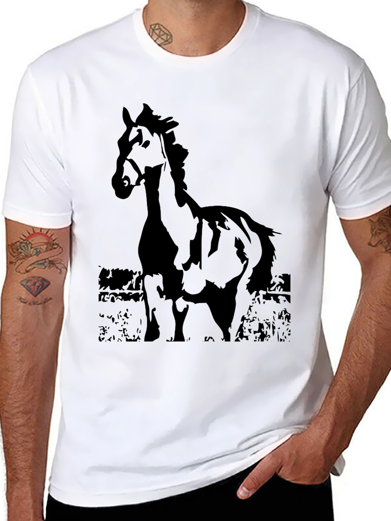 Black Horse Graphic Tee - Mens Casual Shirt