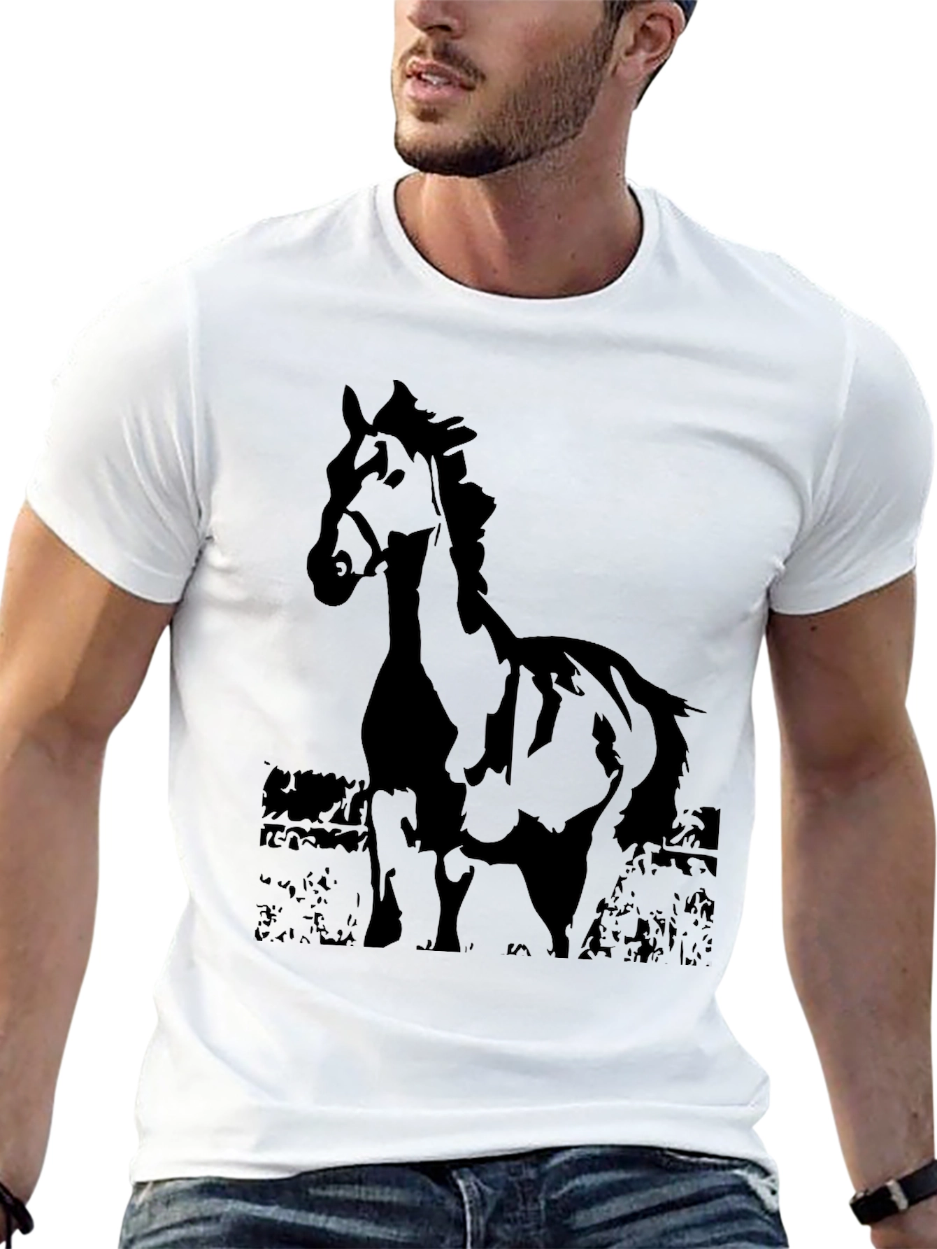 Black Horse Graphic Tee - Mens Casual Shirt