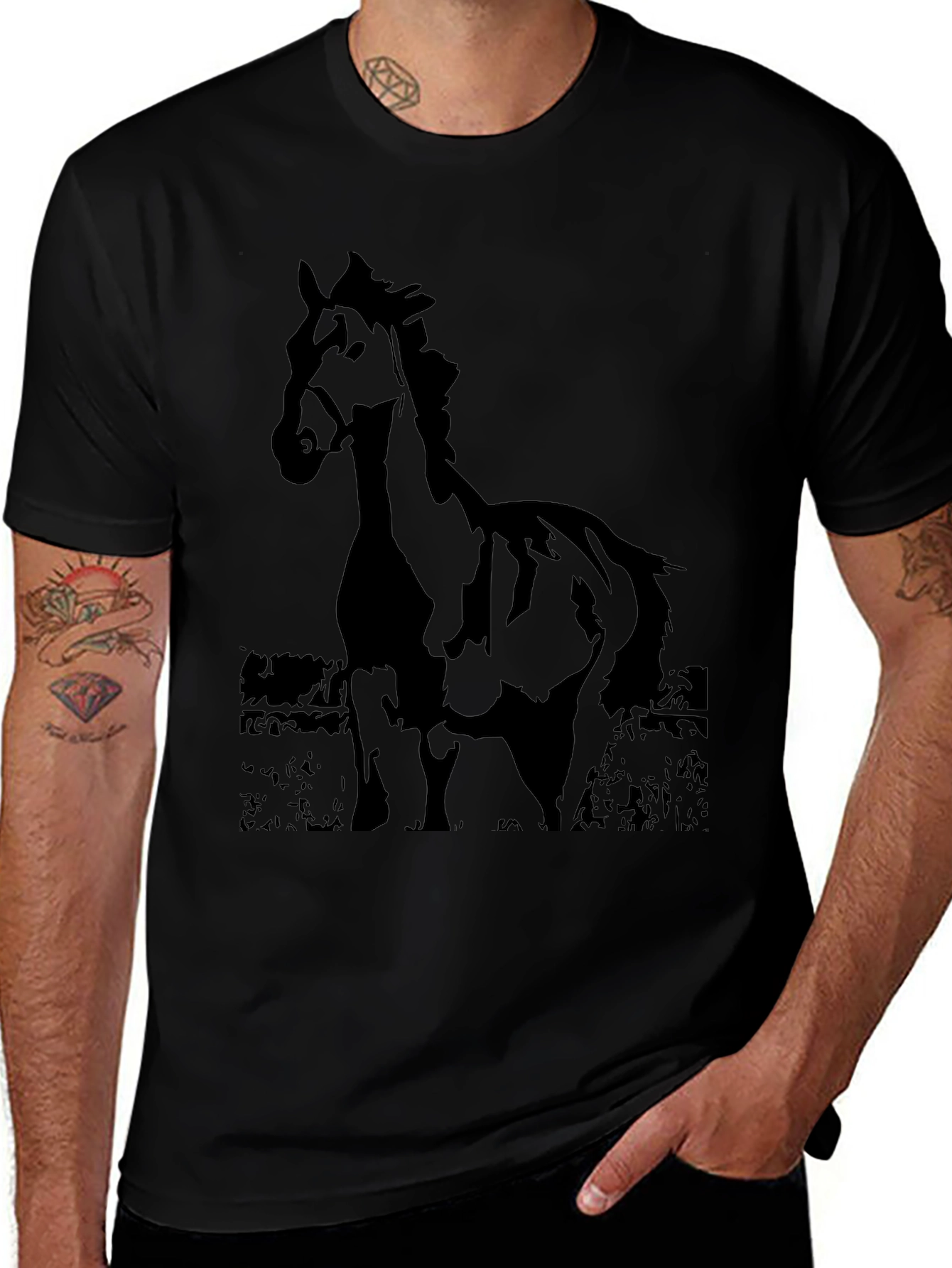 Black Horse Graphic Tee - Mens Casual Shirt