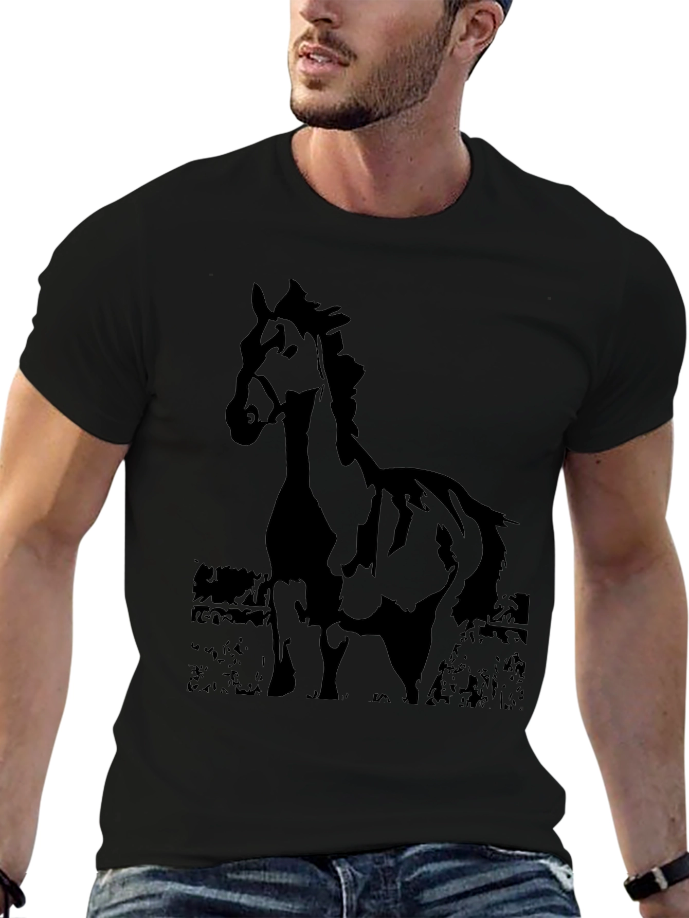 Black Horse Graphic Tee - Mens Casual Shirt