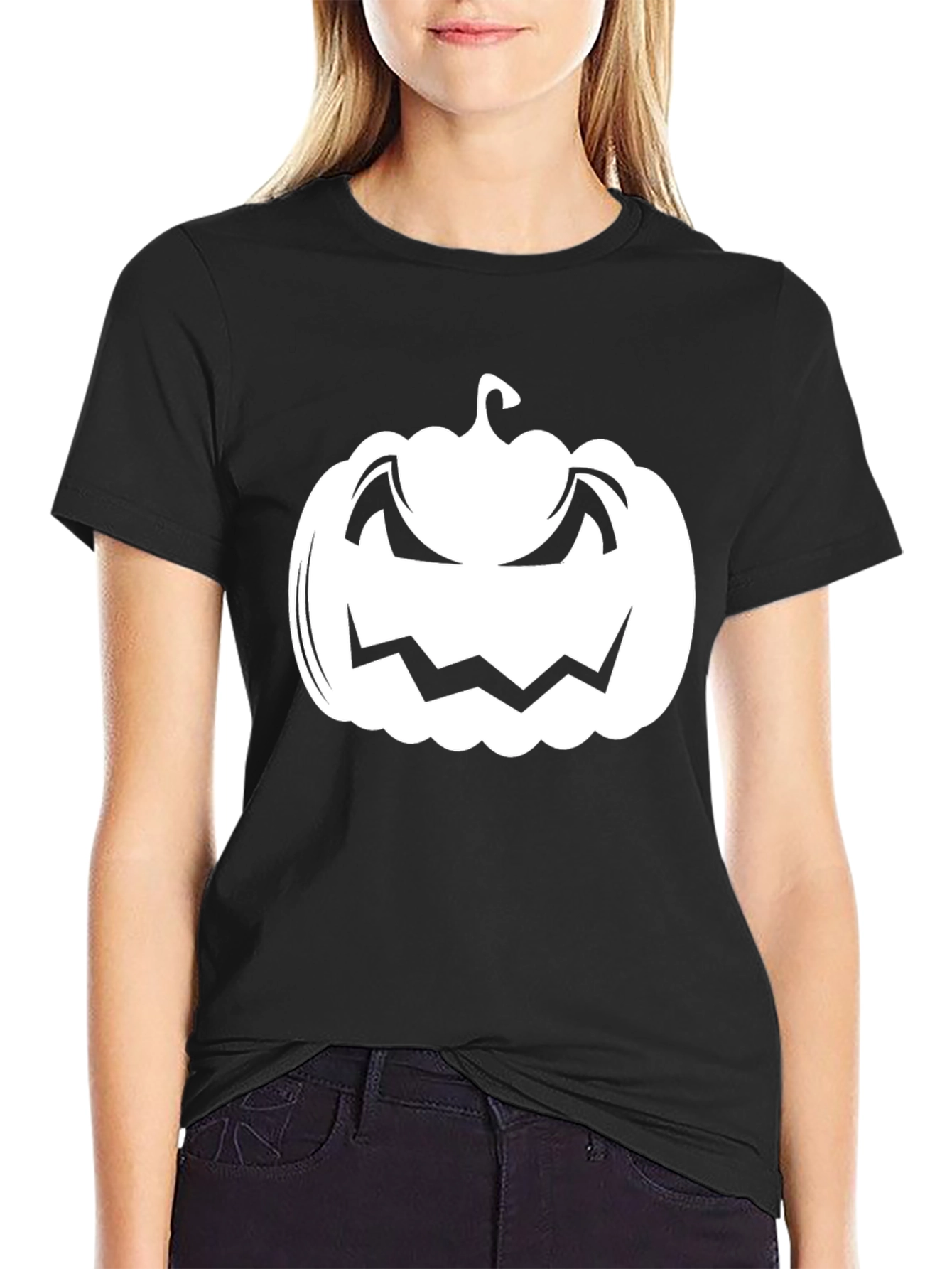Halloween Pumpkin Graphic Tee - Black Cotton T-Shirt