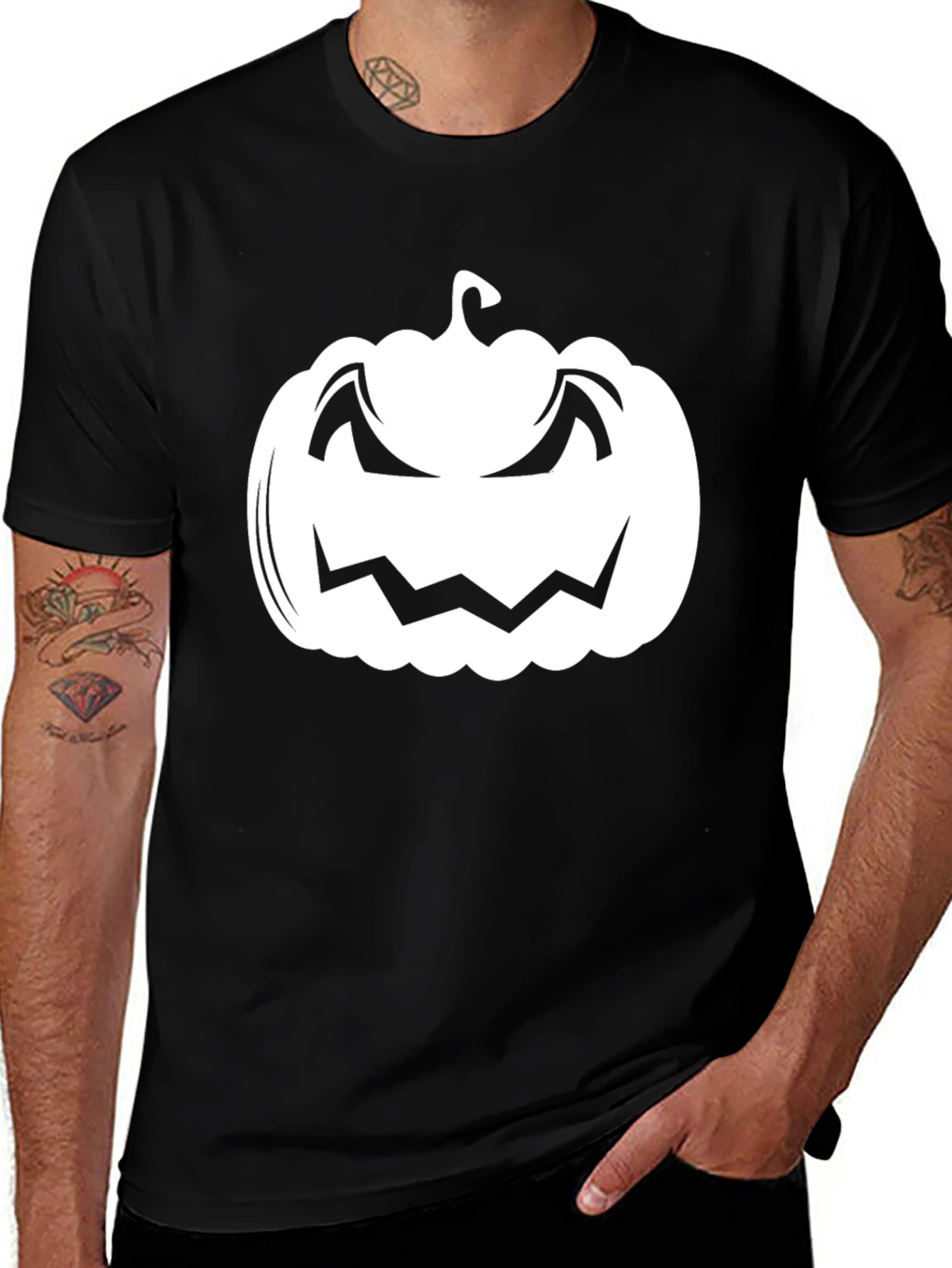 Halloween Pumpkin Graphic Tee - Black Cotton T-Shirt