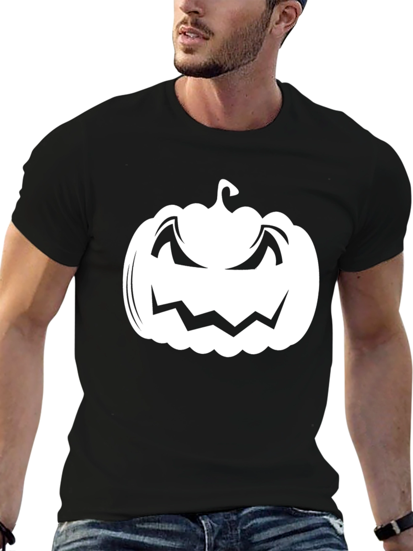 Halloween Pumpkin Graphic Tee - Black Cotton T-Shirt