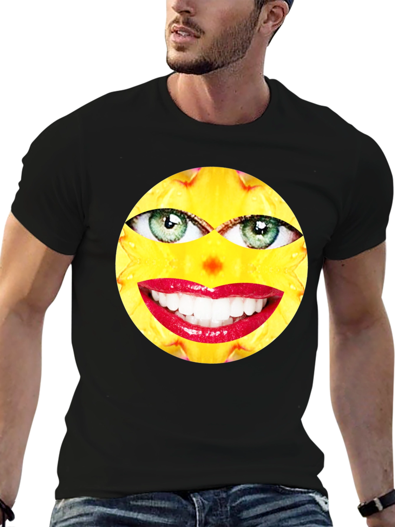 Funny Face Graphic Print Black T-Shirt