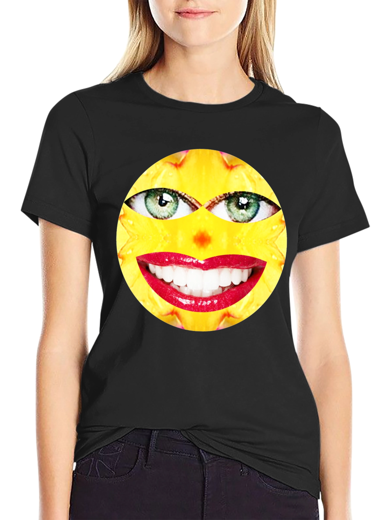 Funny Face Graphic Print Black T-Shirt