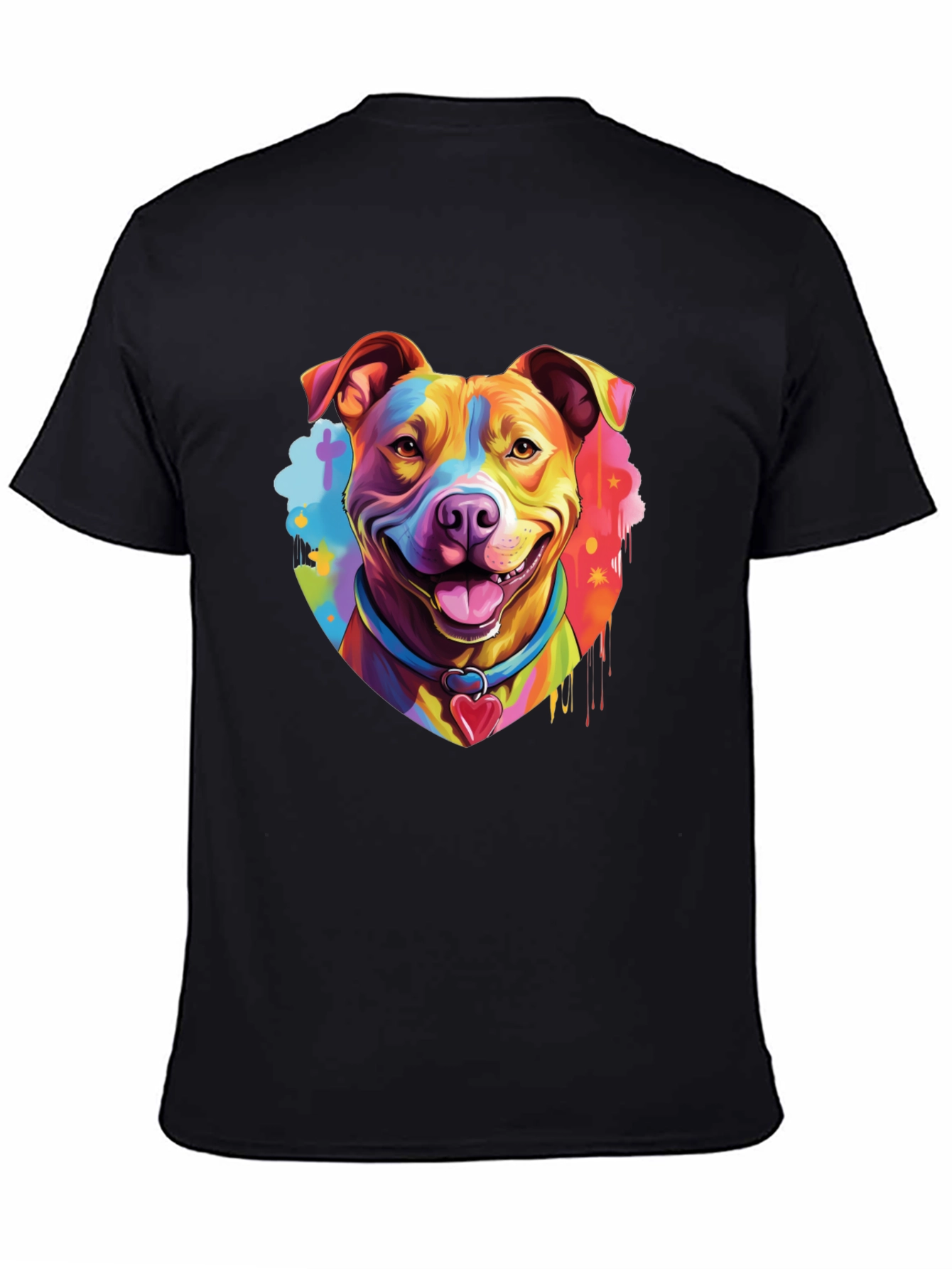Rainbow Pitbull Dog Graphic Tee - Mens Black T-Shirt