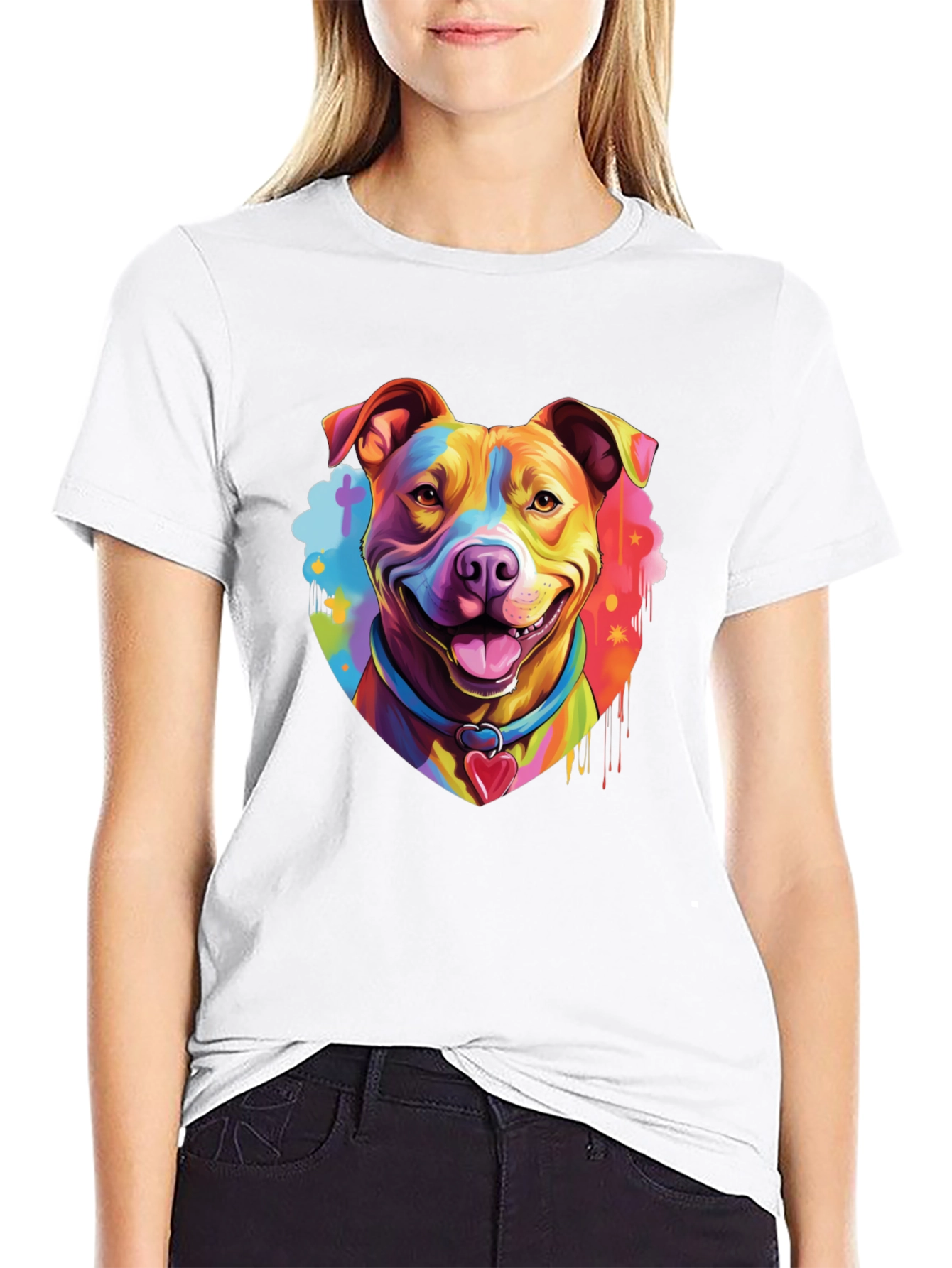 Rainbow Pitbull Dog Graphic Tee - Mens Black T-Shirt